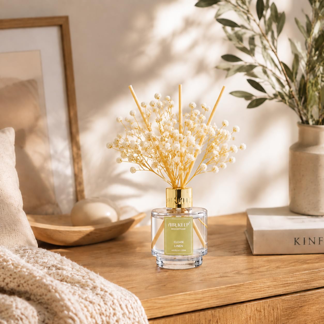 Airkeep Reed Diffuser Set of 3,Clean Linen Ocean Mist&Sea Salt Lavender Eucalyptus Oil Reed Diffusers for Bedroom Living Room Office Aromatherapy Oil Reed Diffuser for Gift 50ml x 3