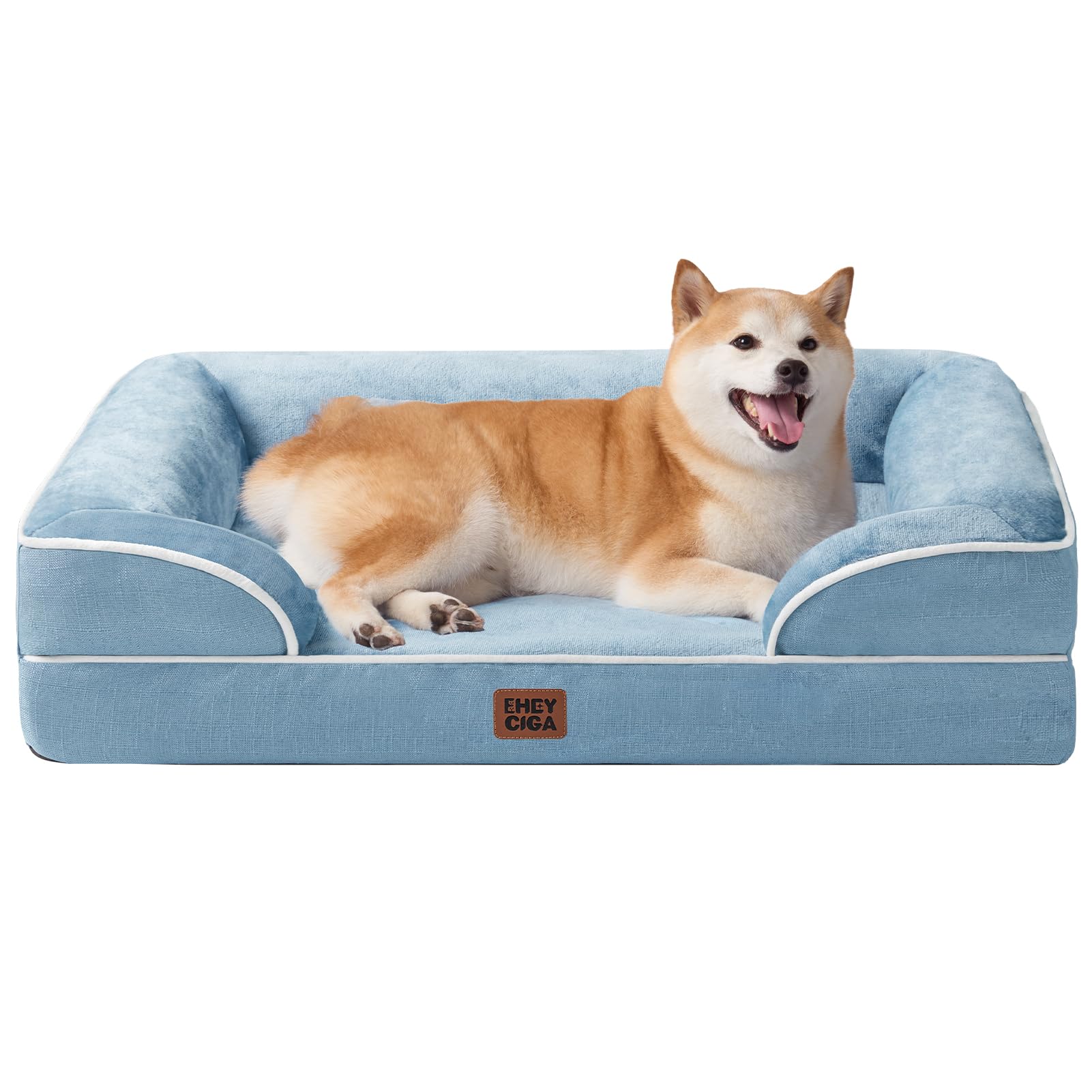 EHEYCIGA Orthopedic Dog Beds Large Sized Dog, Waterproof Memory Foam Pet Bed with Sides, Non-Slip Bottom Large Pet Bed with Washable Removable Cover, Grey