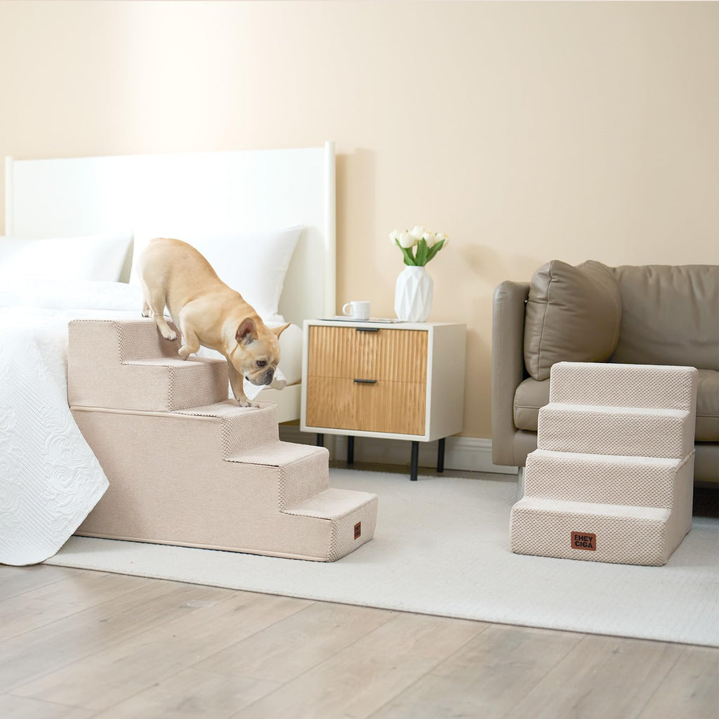EHEYCIGA Dog Stairs for Bed 18" H, 4-Step Dog Steps for High Bed, Grey