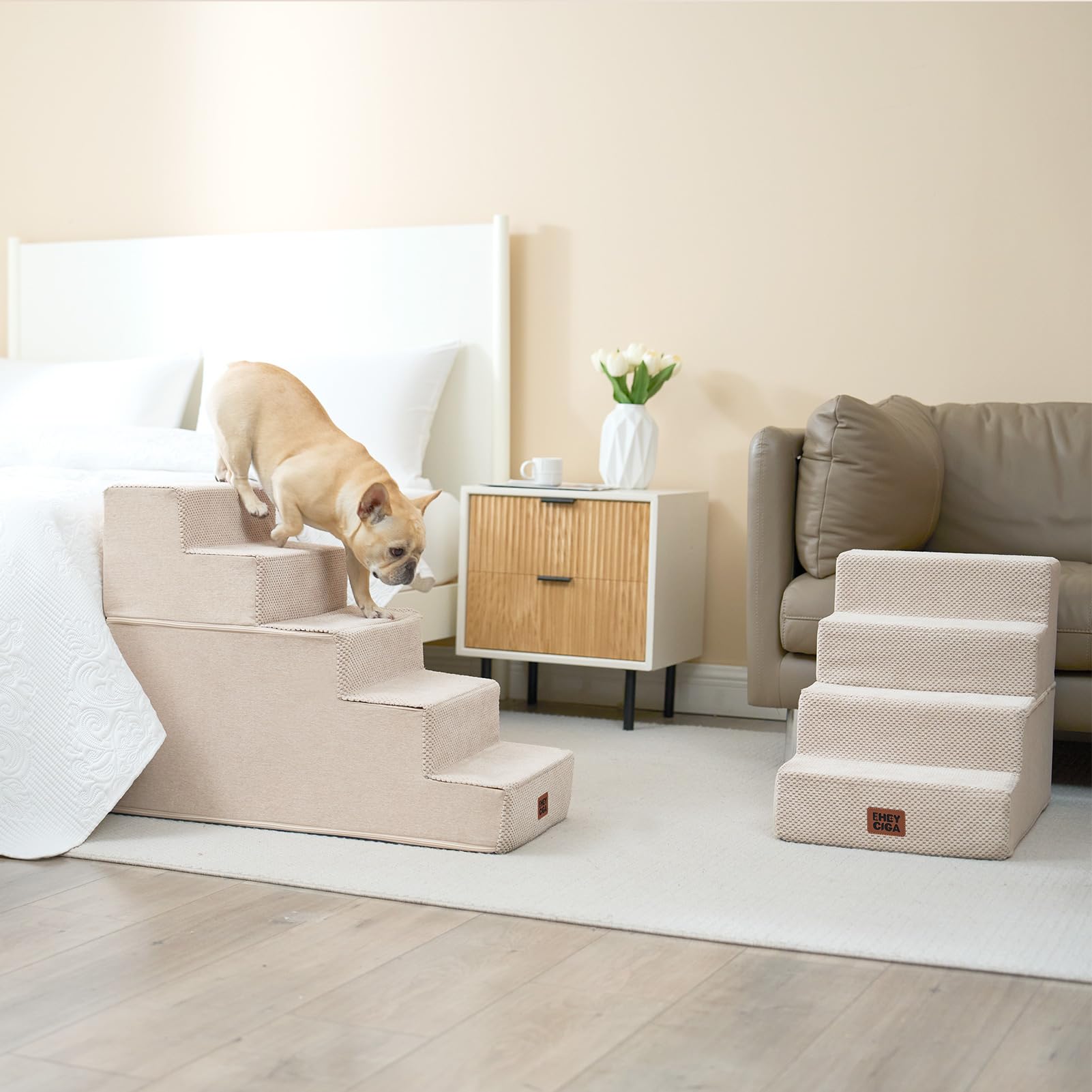 EHEYCIGA Dog Stairs for Bed 18" H, 4-Step Dog Steps for High Bed, Grey