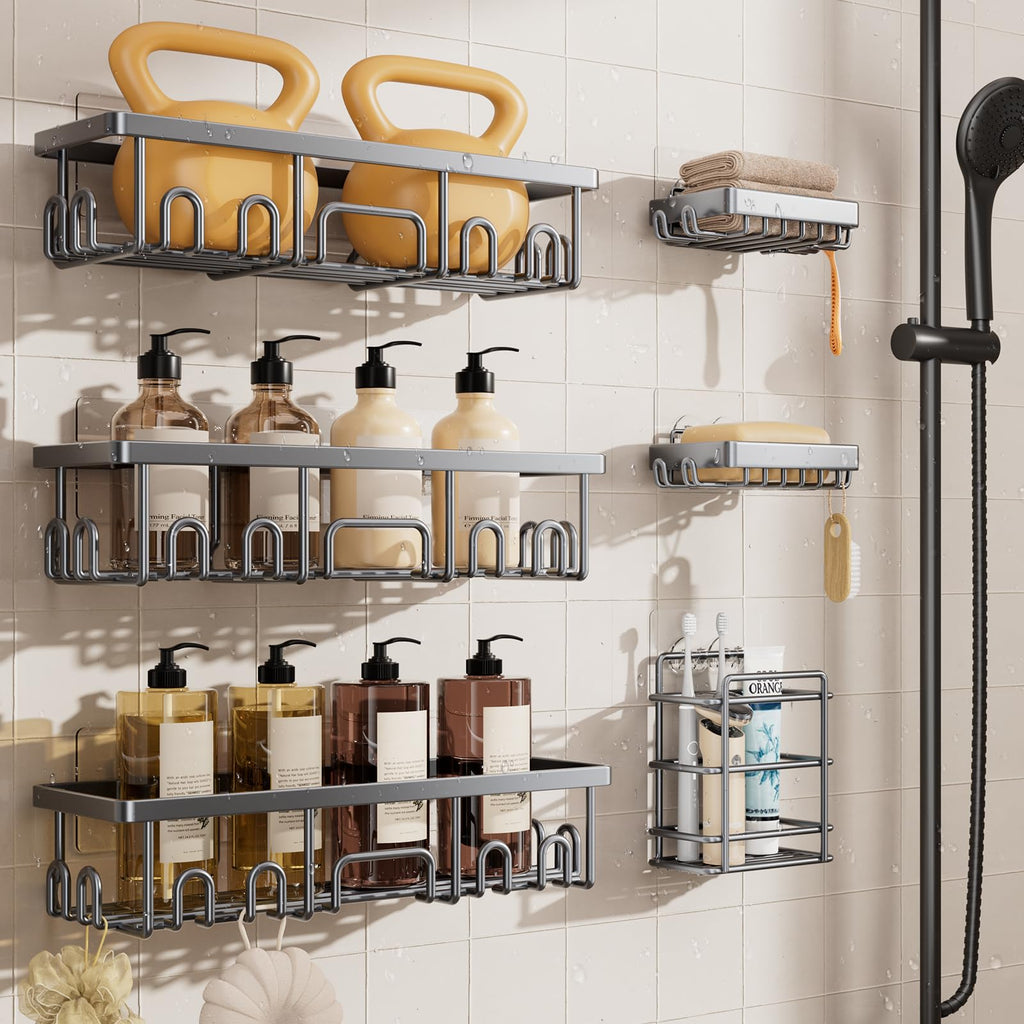 Veken Shower Caddy 6-Pack, Bathroom Organizers and Storage Shelves, Black