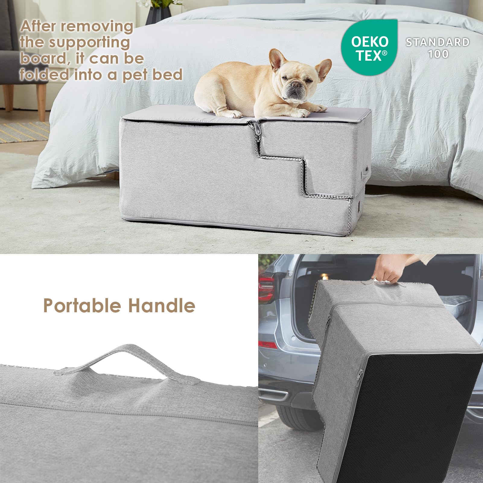 EHEYCIGA Dog Stairs for Bed 18" H, 4-Step Dog Steps for High Bed, Grey