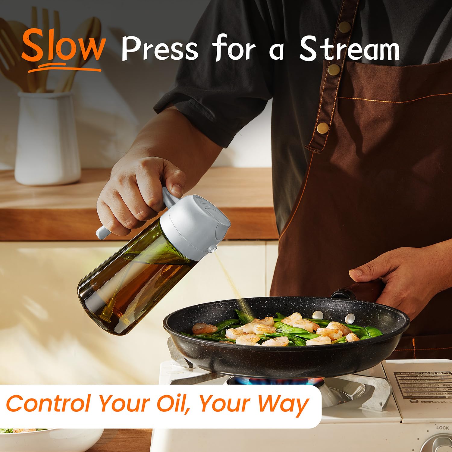 TrendPlain - Original 16oz/470ml Olive Oil Dispenser Bottle for Kitchen Gadgets and Air Fryer Accessories - Olive Oil Sprayer for Cooking w/Stickers - Black&Green