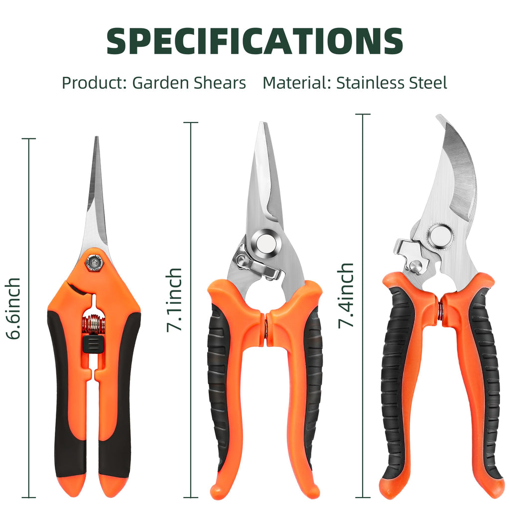 EWPJDK 3 Pack Garden Pruning Shears Scissors Clippers Stainless Steel