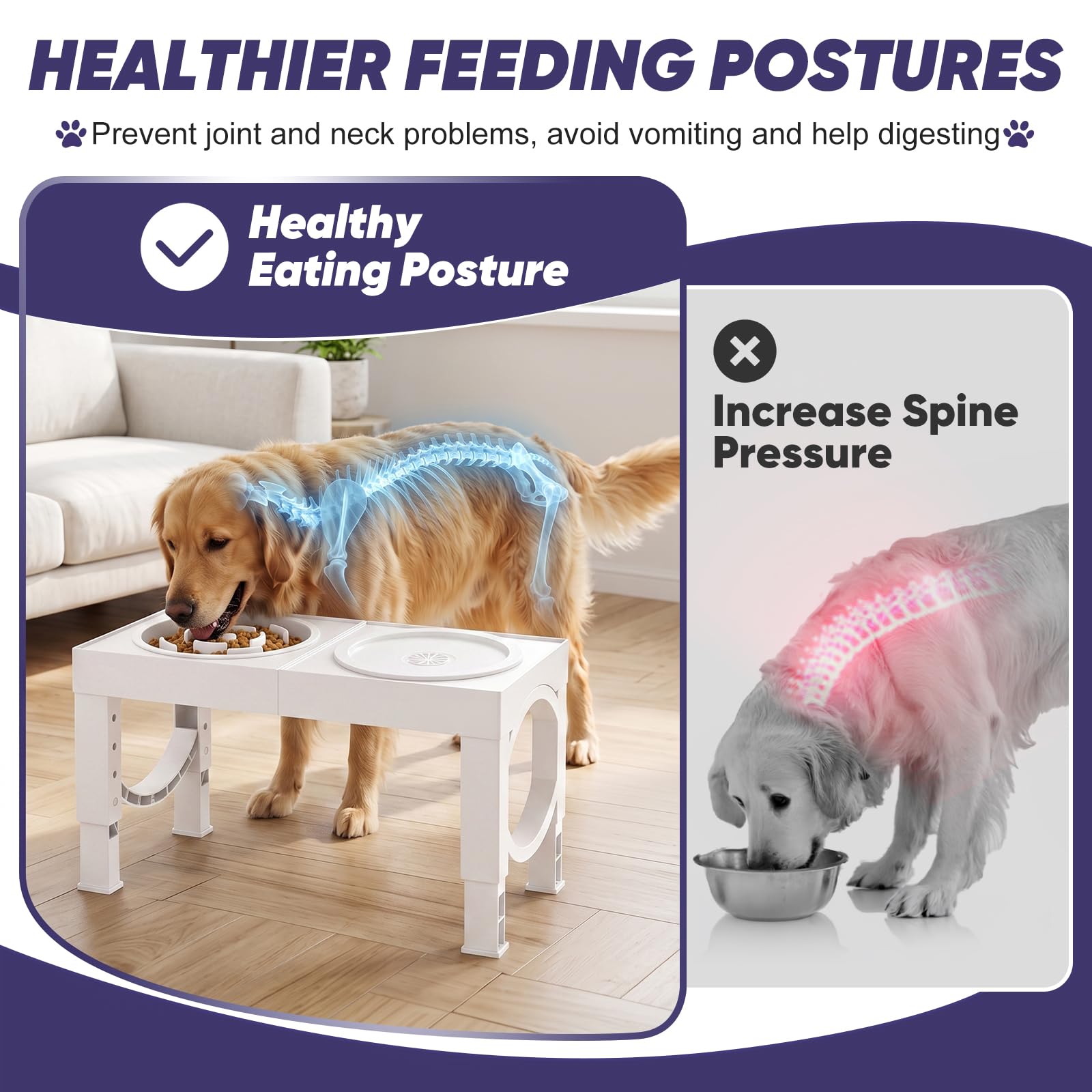XIAZ Elevated Dog Bowls Large Breed Raised Dogs Bowl Stand Large/Medium Sized Dog Stainless Steel Food Water Bowl Stands 5 Heights Adjustable 9/11/12/14in Black Pet Feeder Dish Station