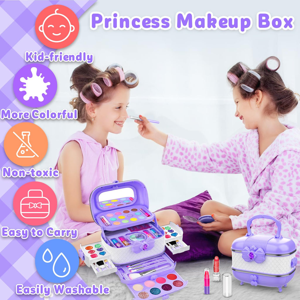 Hollyhi 58 Pcs Kids Makeup Toys Kit for Girls, Real Washable Make Up Set