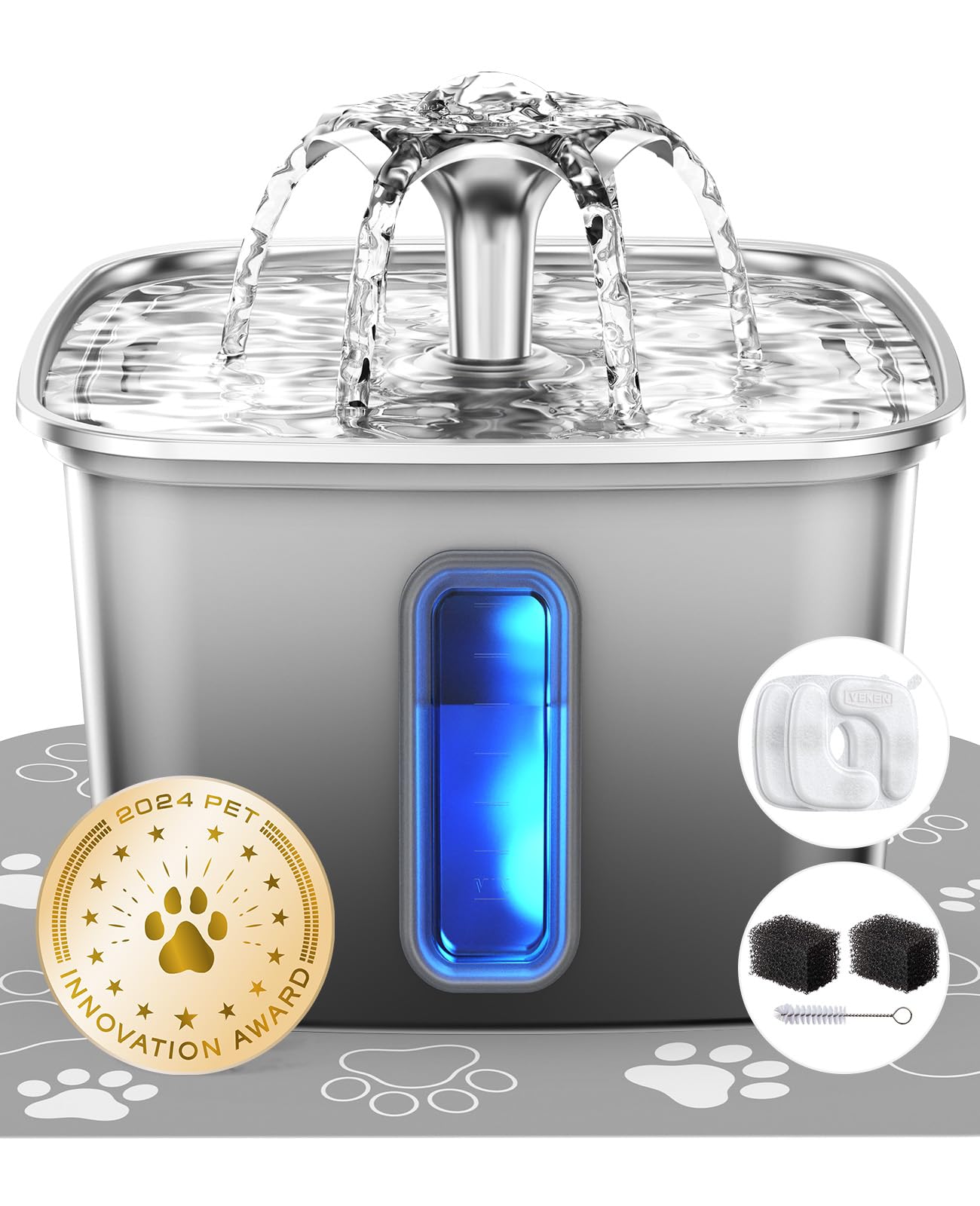 Veken Innovation Award Winner Stainless Steel Cat Water Fountain, 108oz