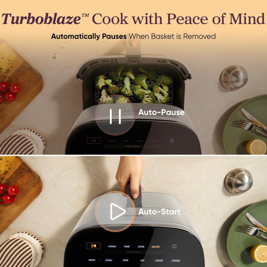 Cosori TurboBlaze Smart Air Fryer 6 Qt, Shake Reminders, 9-in-1, Cream