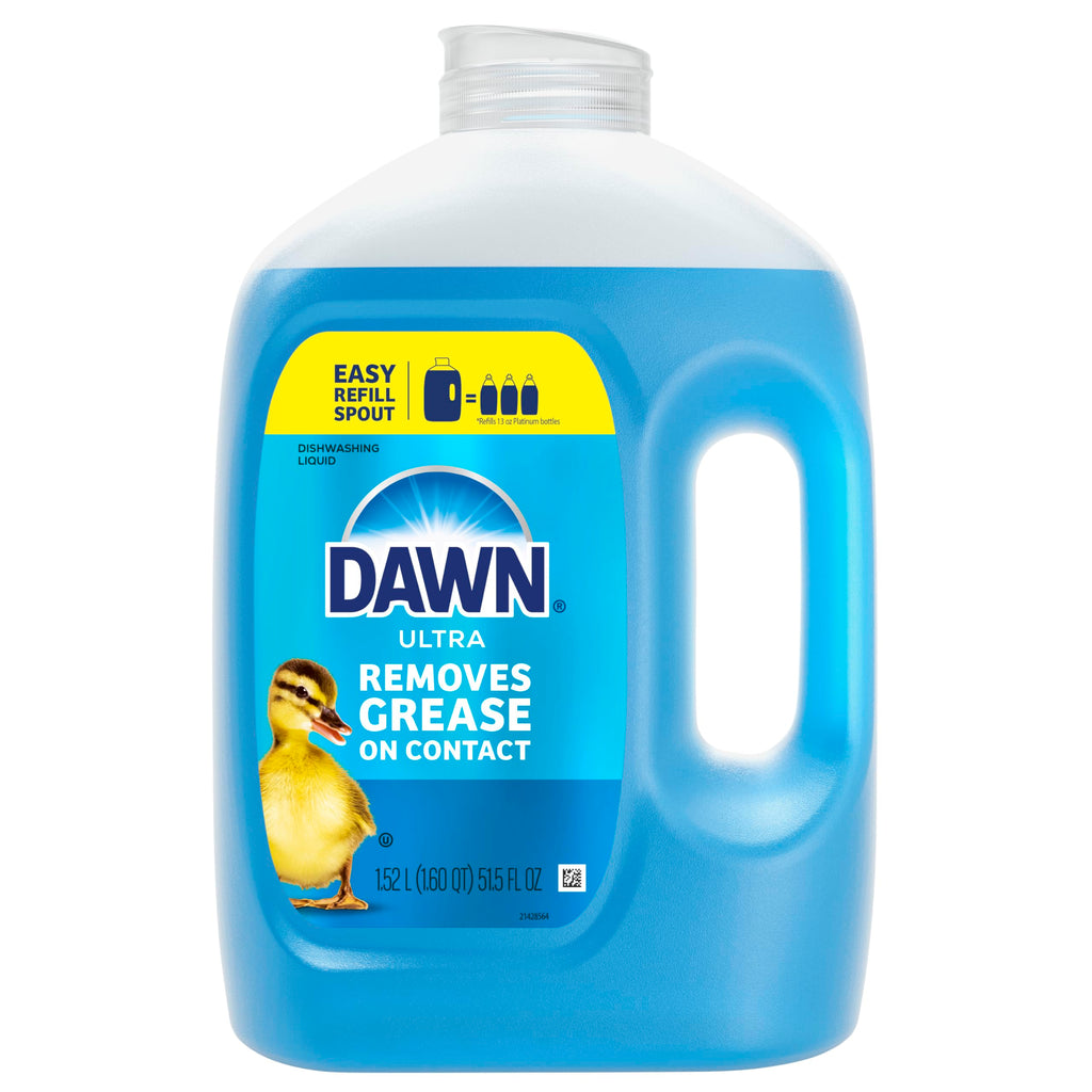Dawn Ultra Dish Soap Refill Jug Large Size Original Blue Liquid Dishwashing Detergent, Powerful Dish Soap for Grease, 51.5oz (Pack of 2)