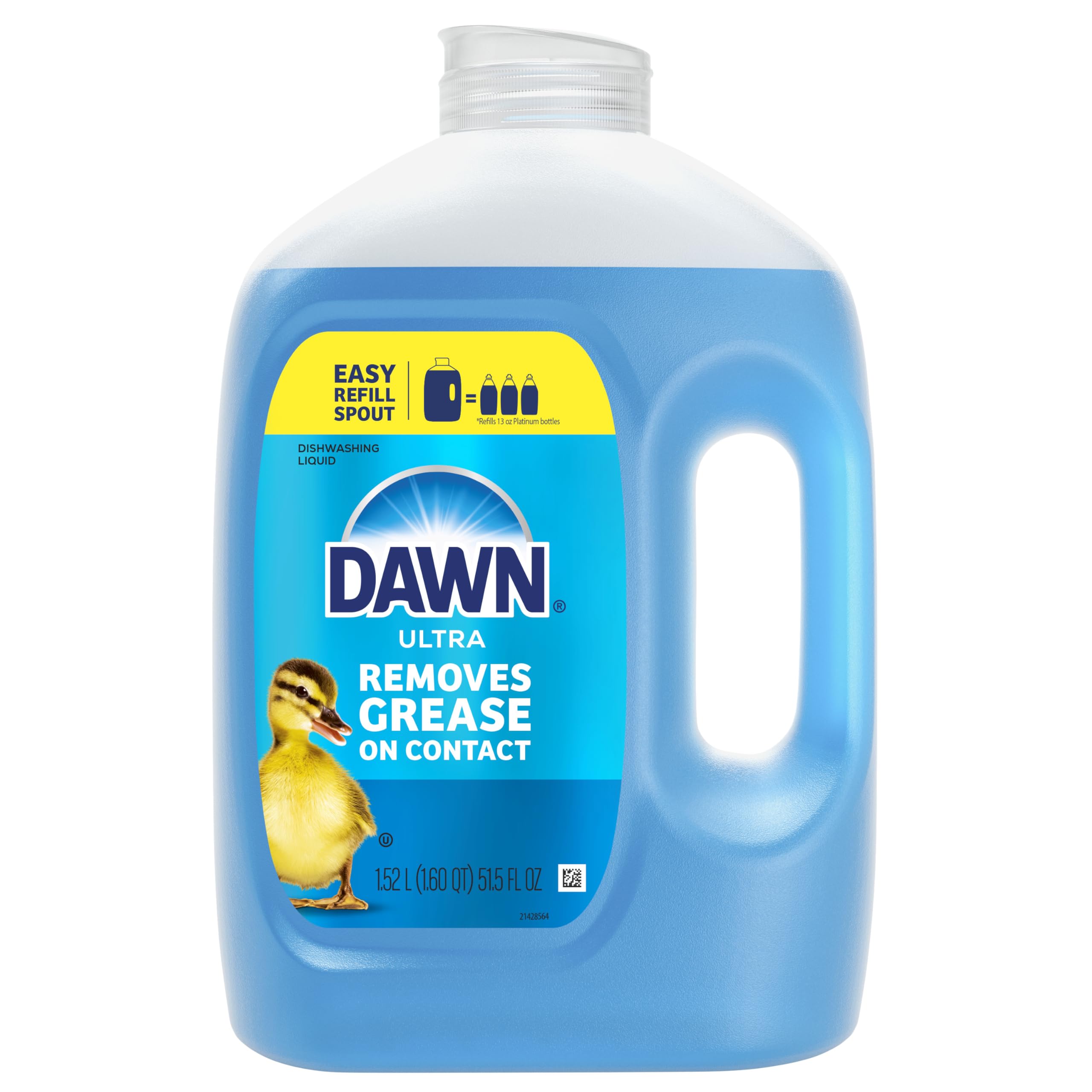 Dawn Ultra Dish Soap Refill Jug Large Size Original Blue Liquid Dishwashing Detergent, Powerful Dish Soap for Grease, 51.5oz (Pack of 2)