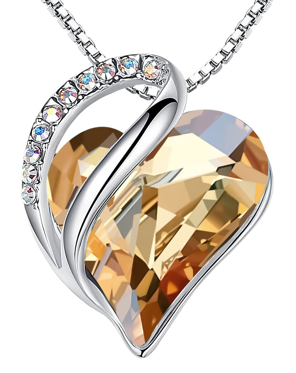 Leafael Gift Necklaces for Women, Infinity Love Birthstone Heart Crystal Pendant, Birthday Anniversary Jewelry for Wife, Mom, and Her, Silver Plated, 18" + 2" Adjustable Chain