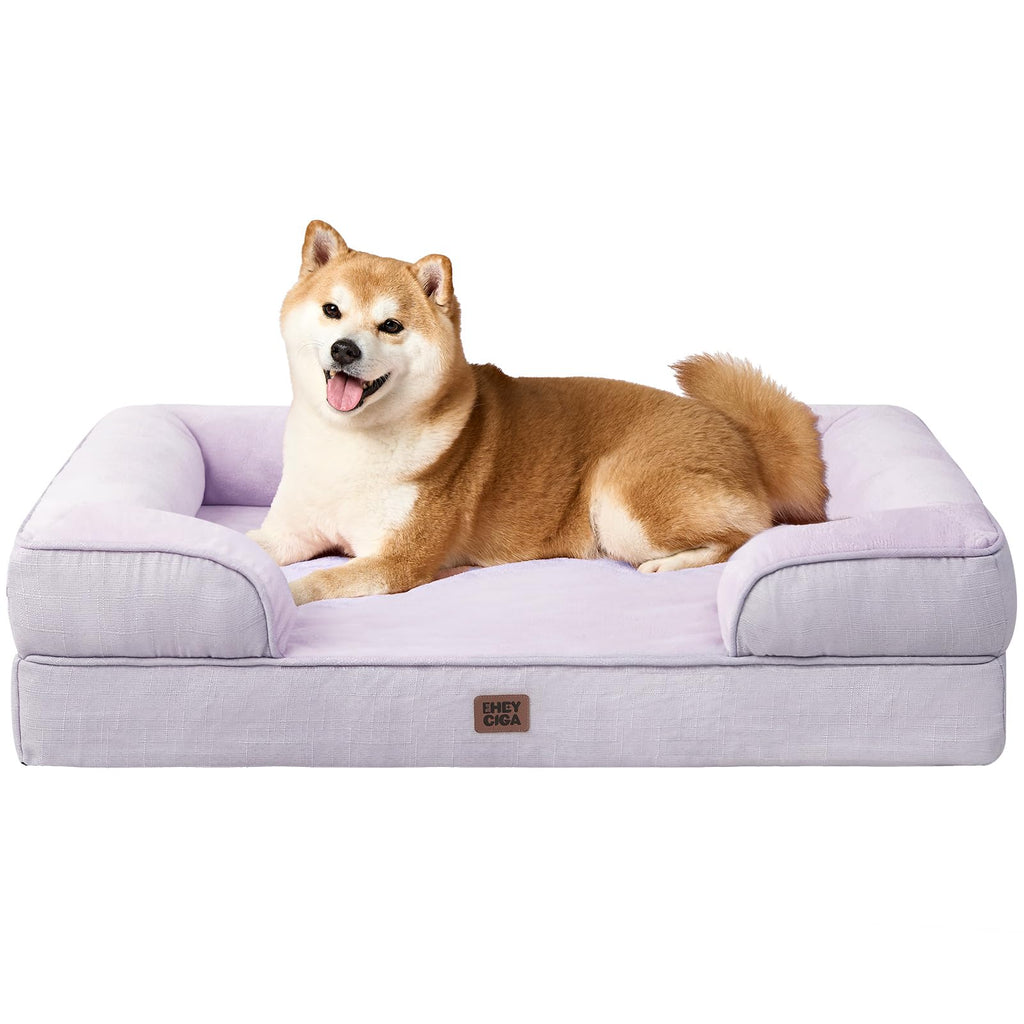 EHEYCIGA Orthopedic Dog Beds Large Sized Dog, Waterproof Memory Foam Pet Bed with Sides, Non-Slip Bottom Large Pet Bed with Washable Removable Cover, Grey