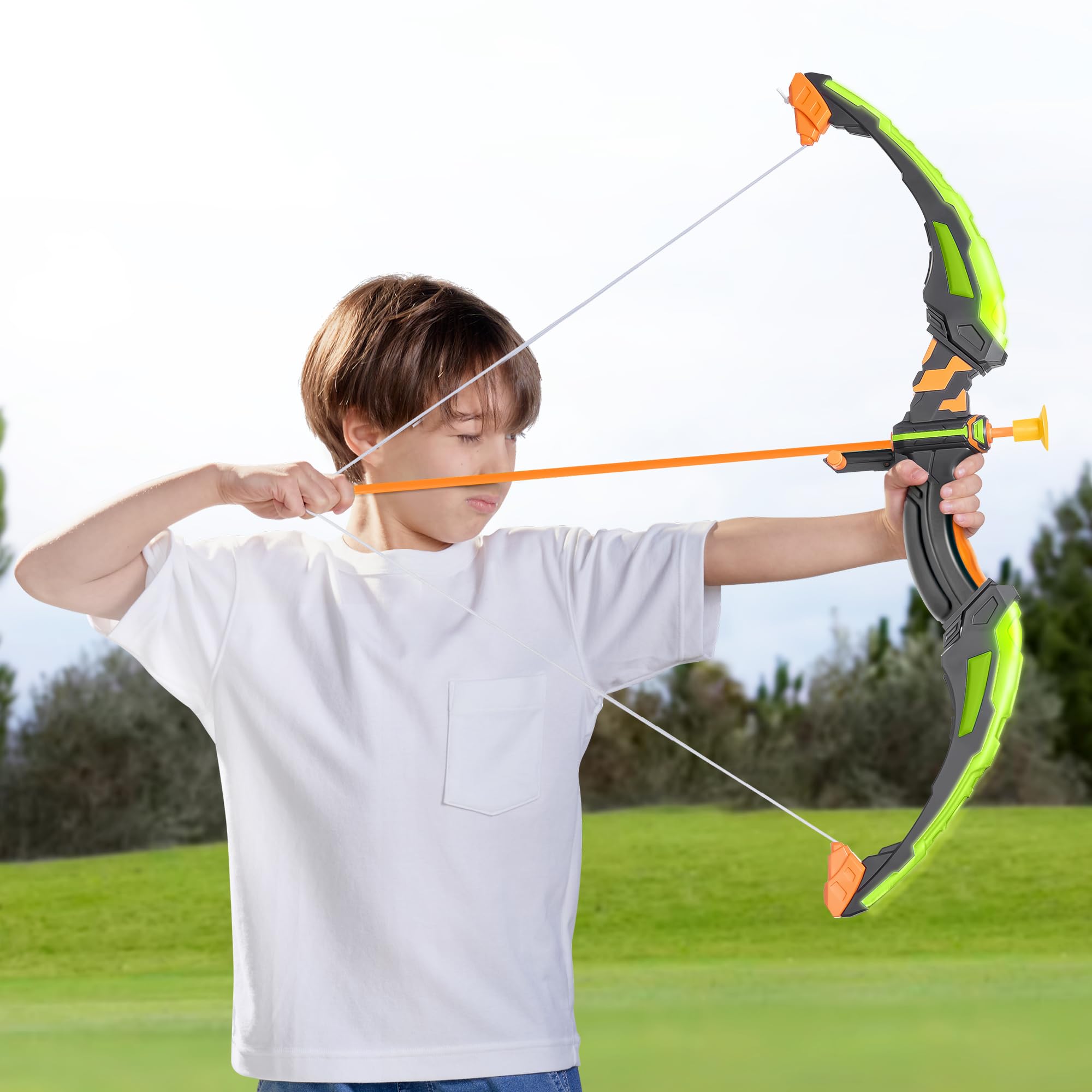 JOYIN Kids Bow and Arrow Set, LED Light Up Archery Toy Set with 9 Suction Cup Arrows, Target & Arrow Case, Indoor and Outdoor Hunting Play Gift Toys for Kids, Boys & Girls Ages 6-12