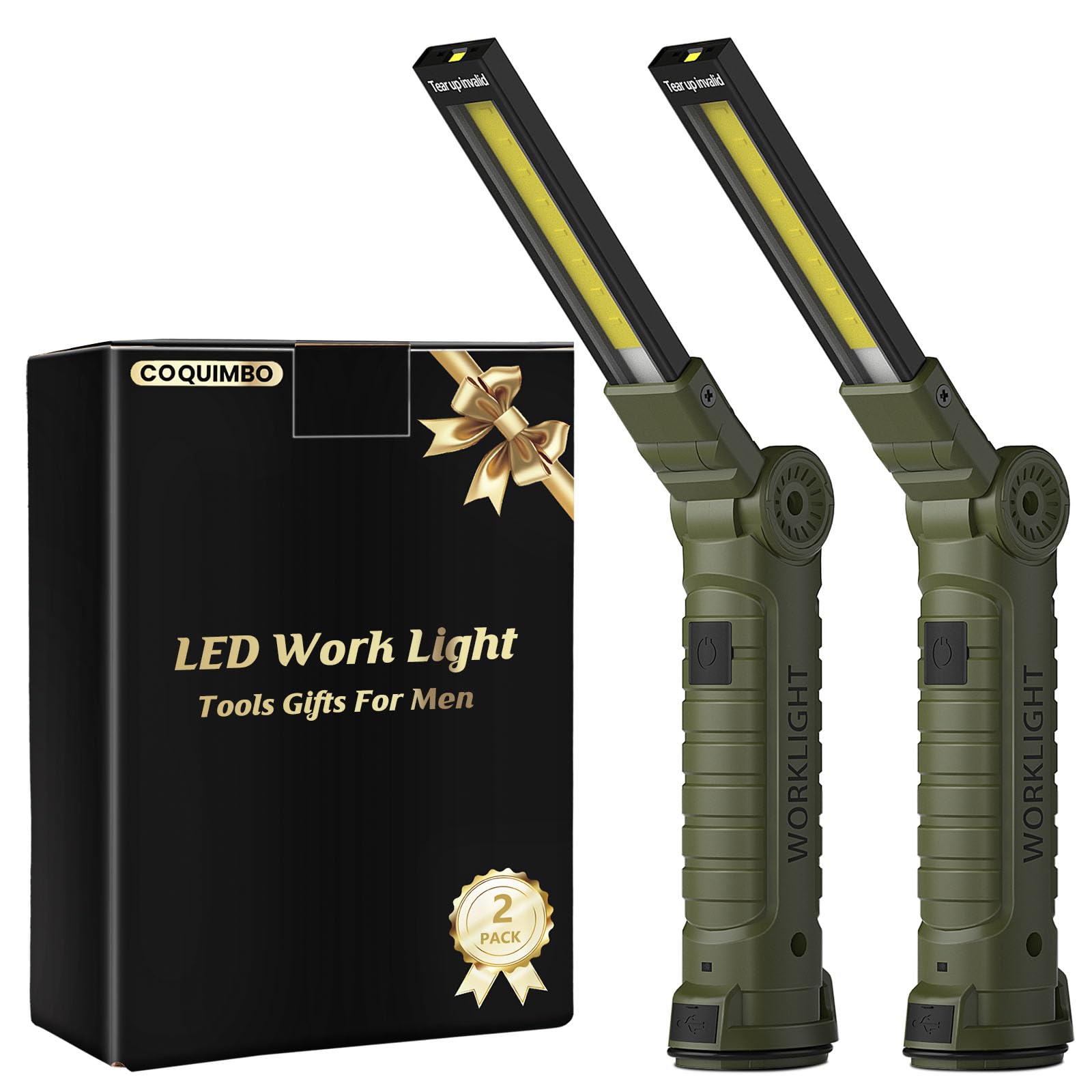 Coquimbo 2 Pack Rechargeable Work Light, Christmas Tool Gifts for Men Dad