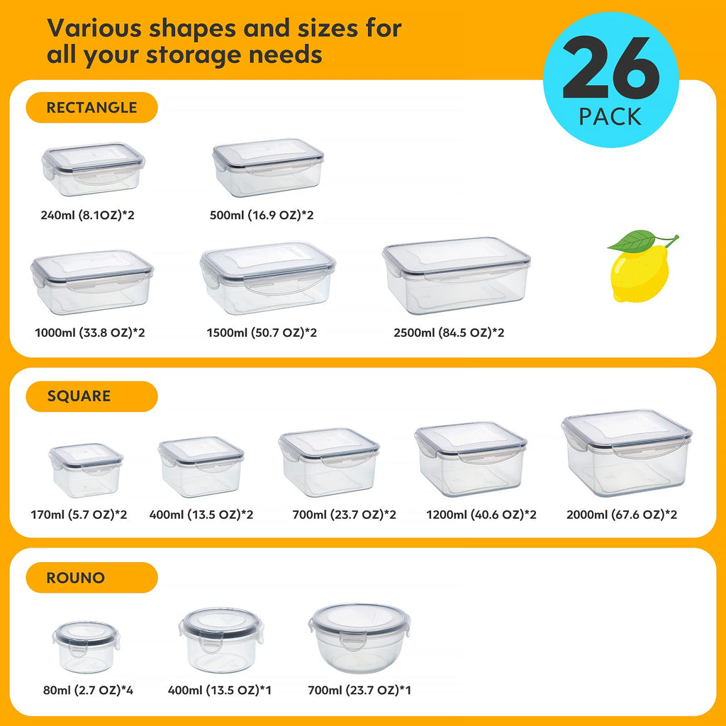 JSCARES 40 PCS Food Storage Containers with Lids Airtight (20 Lids &20 Containers) - Leakproof Meal-Prep Containers for Kitchen Storage Reusable Plastic Microwave/Dishwasher Safe with Labels & Pen