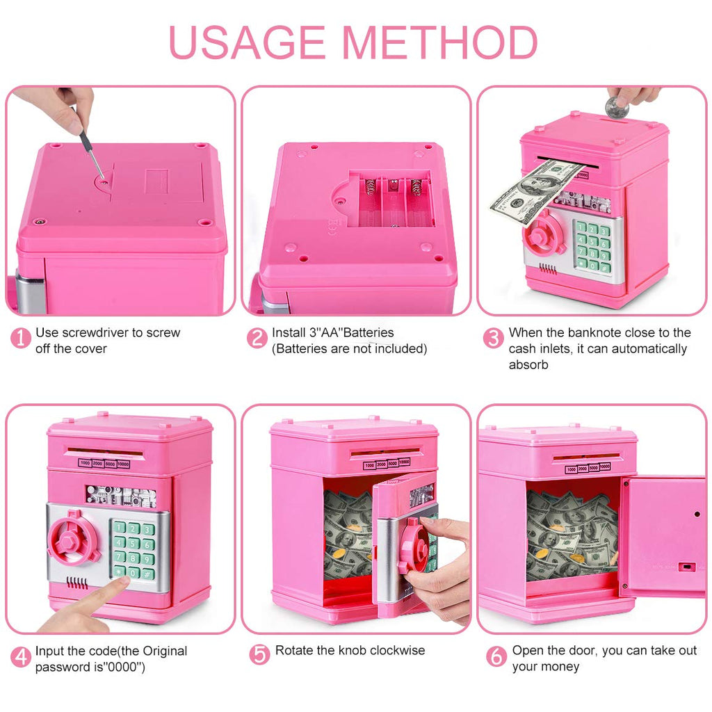 Refasy Piggy Bank Cash Coin Can ATM Bank Electronic Coin Money Bank for Kids Age 3-12, Money Savings Box Mini ATM Coin Bank Toys Gifts for 3 4 5 6 7 8 9 10 11 12 Year Old Boys Girls