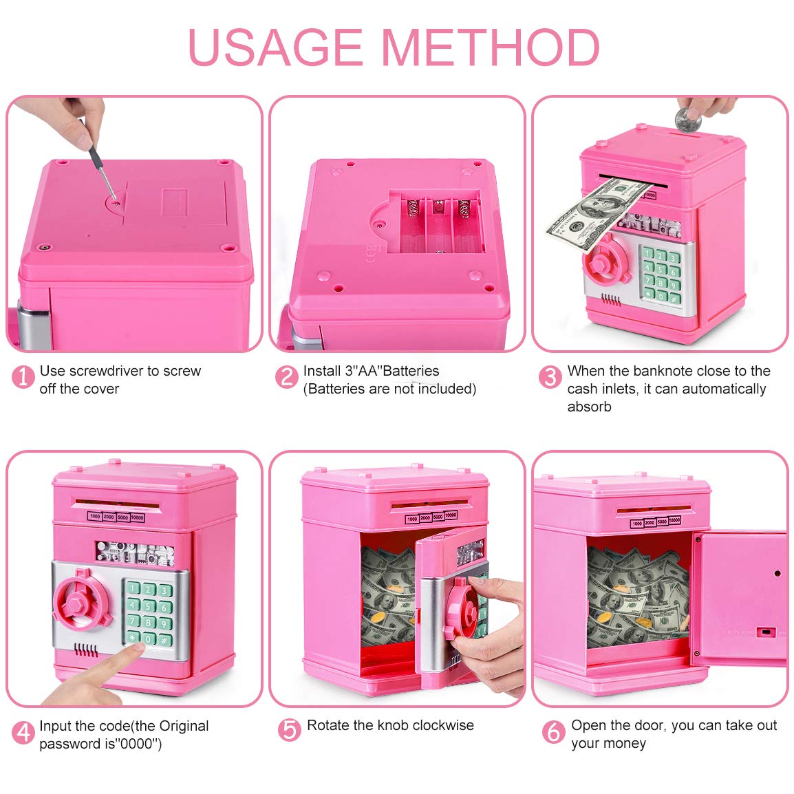 Refasy Piggy Bank Cash Coin Can ATM Bank Electronic Coin Money Bank for Kids Age 3-12, Money Savings Box Mini ATM Coin Bank Toys Gifts for 3 4 5 6 7 8 9 10 11 12 Year Old Boys Girls