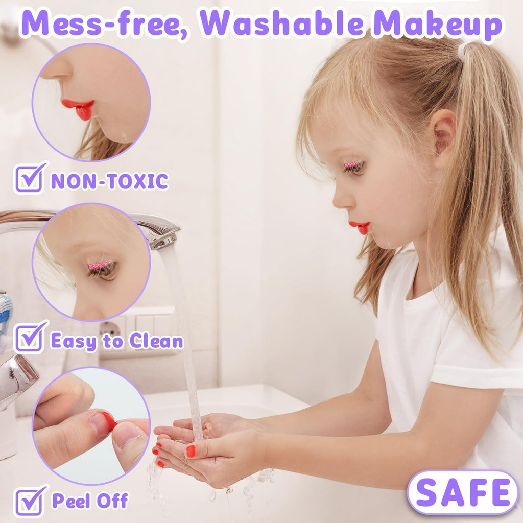 Hollyhi 58 Pcs Kids Makeup Toys Kit for Girls, Real Washable Make Up Set