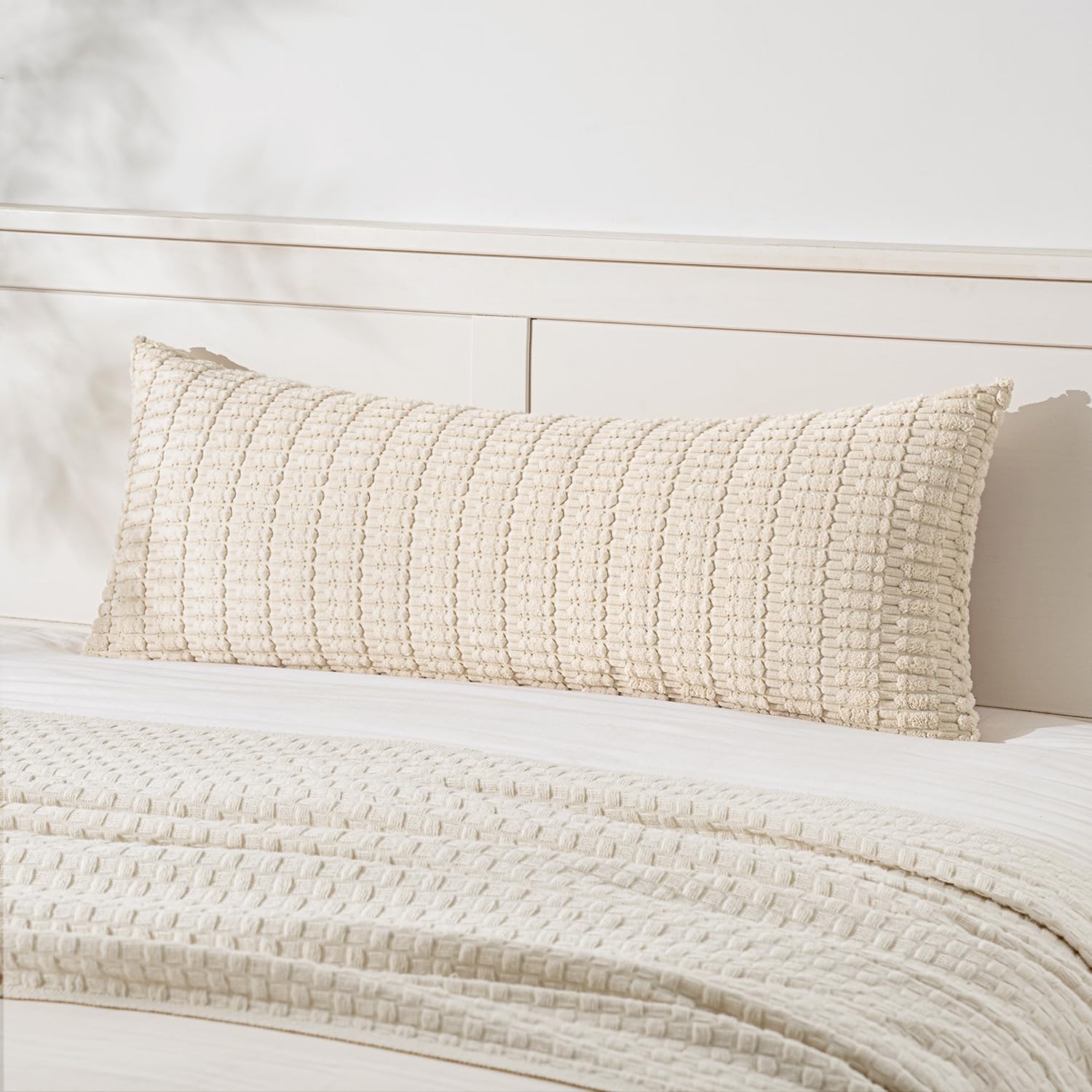 MIULEE Corduroy Decorative Throw Pillow Covers 18x18 Cream White Pack of 2