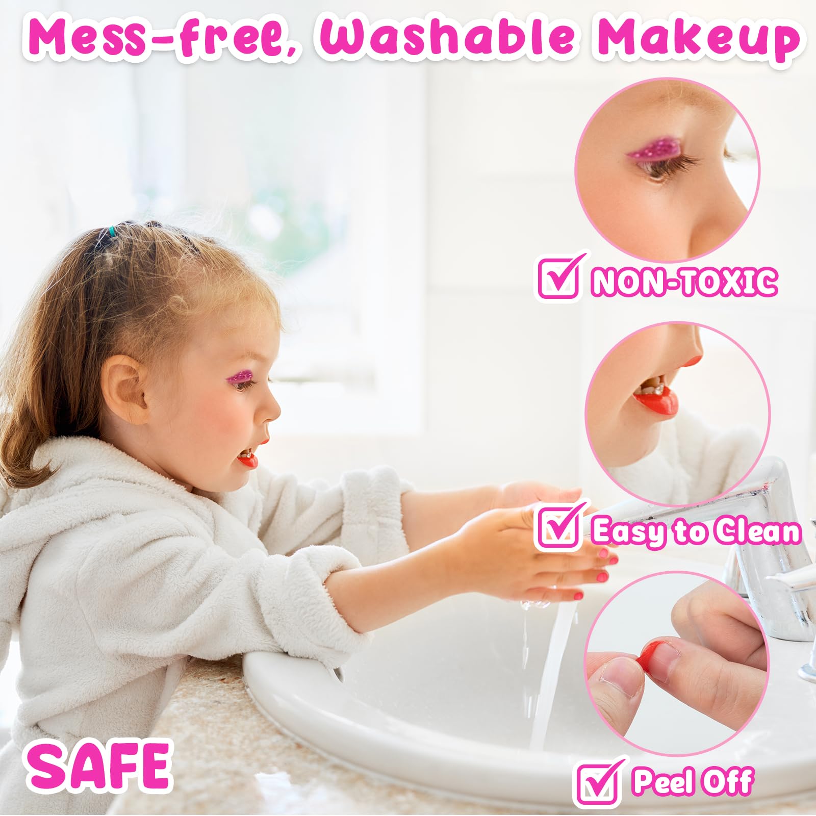 Hollyhi 58 Pcs Kids Makeup Toys Kit for Girls, Real Washable Make Up Set