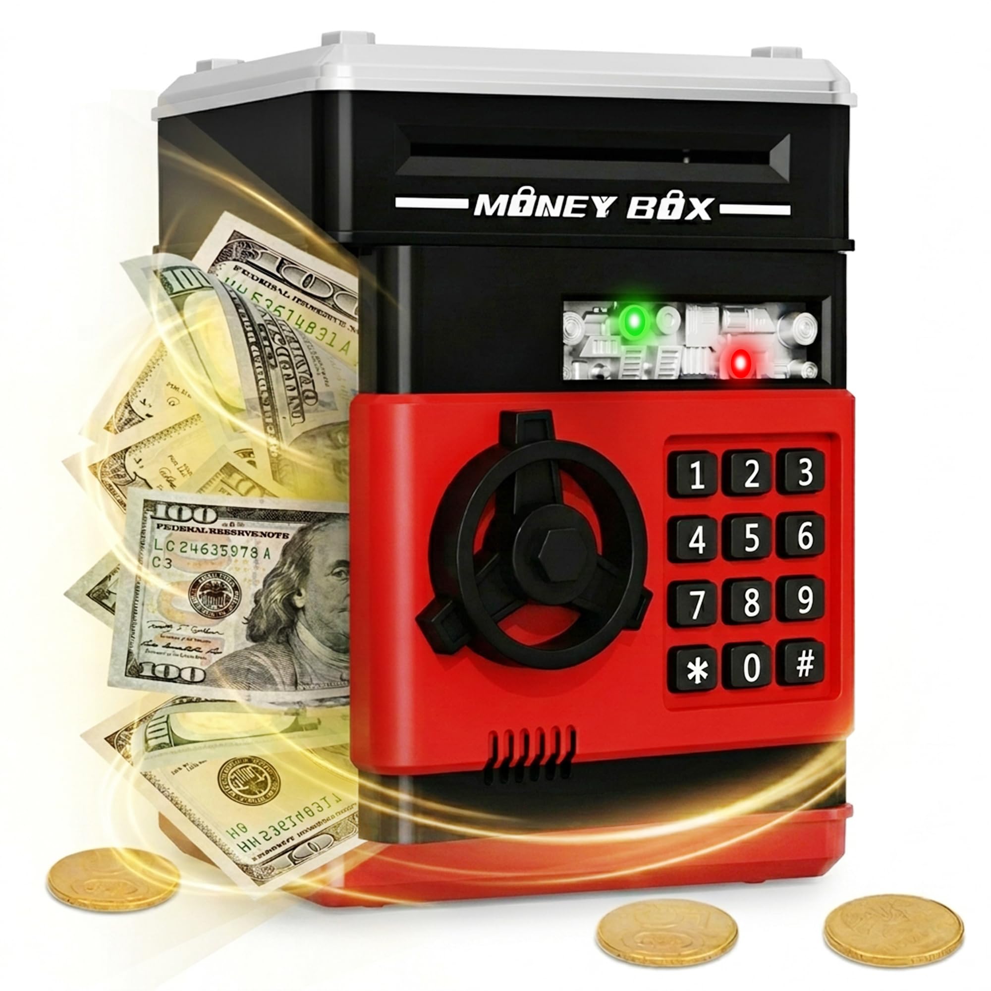 Refasy Piggy Bank Cash Coin Can ATM Bank Electronic Coin Money Bank for Kids Age 3-12, Money Savings Box Mini ATM Coin Bank Toys Gifts for 3 4 5 6 7 8 9 10 11 12 Year Old Boys Girls