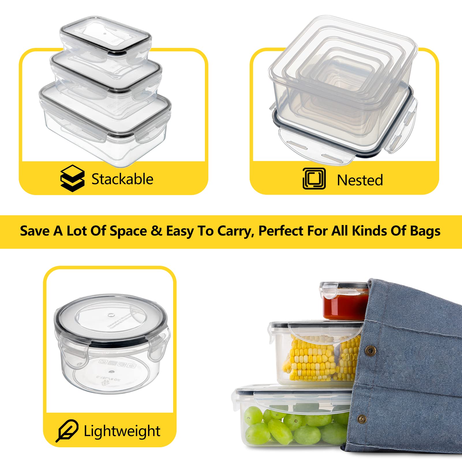 JSCARES 40 PCS Food Storage Containers with Lids Airtight (20 Lids &20 Containers) - Leakproof Meal-Prep Containers for Kitchen Storage Reusable Plastic Microwave/Dishwasher Safe with Labels & Pen