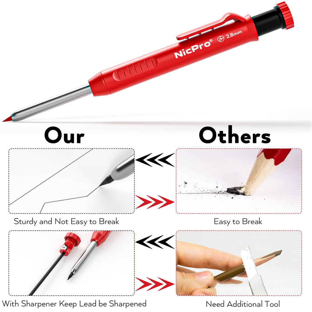 Nicpro Carpenter Pencils with Sharpener, Mechanical Pencil for Construction