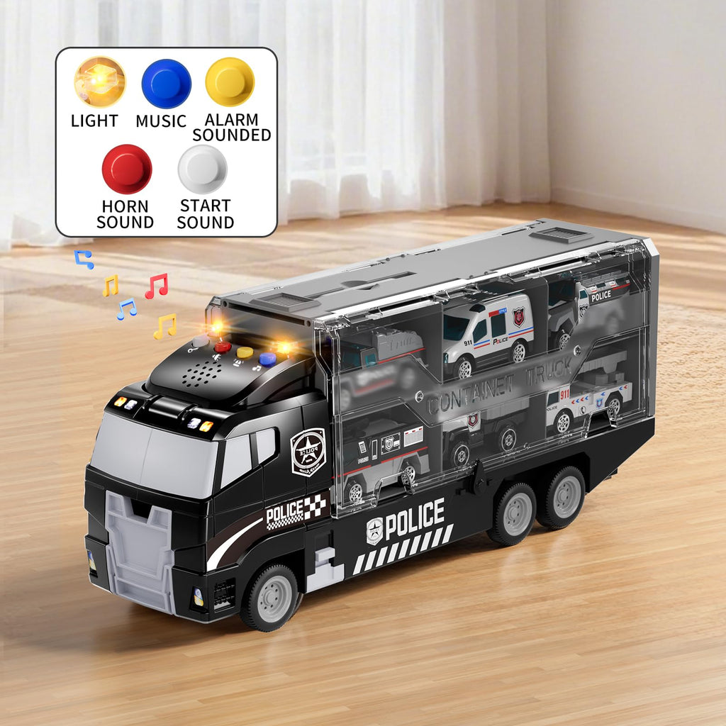 NIPLOOOW Toddler Boys Construction Truck Vehicle Toy Set with Play Mat and Die-Cast Toy Car, Transport Carrier Truck for Kids 3-5, Birthday Gifts Toys for 3-8 Year Old Boys