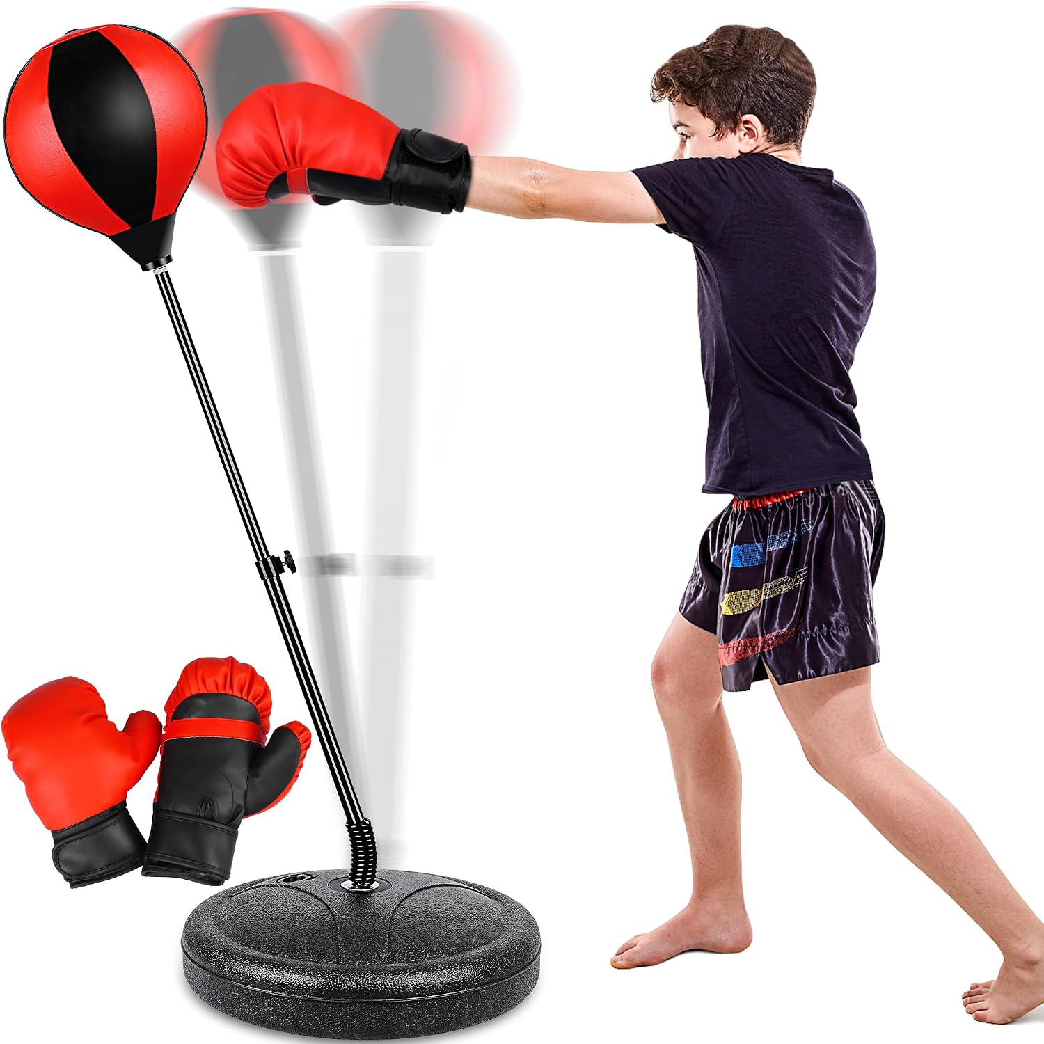 Punching Bag Set Toy with Boxing Gloves, Ideal Birthday for Kids Ages 3-8+