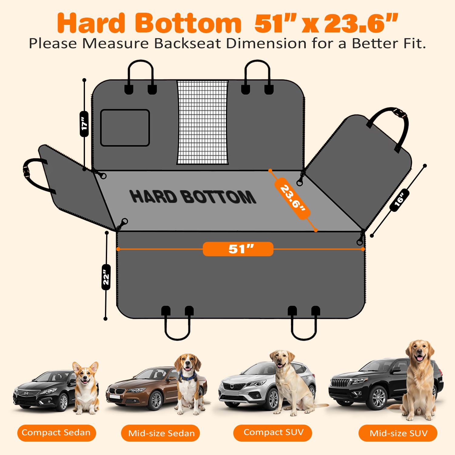 URPOWER Dog Car Seat Cover for Back Seat, Waterproof Hammock for Car & SUV