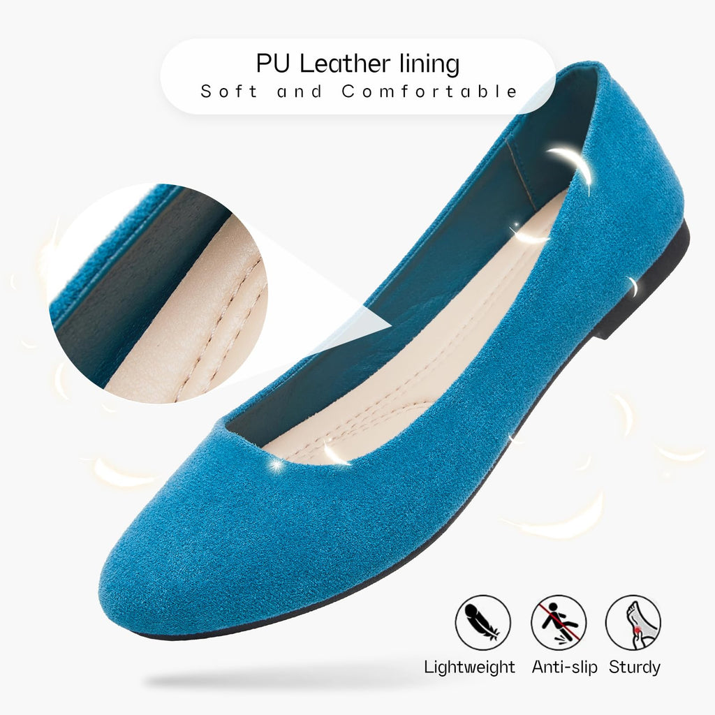Shupua Flats for Women Round Toe Black Ballet Flats Dressy Work Shoes