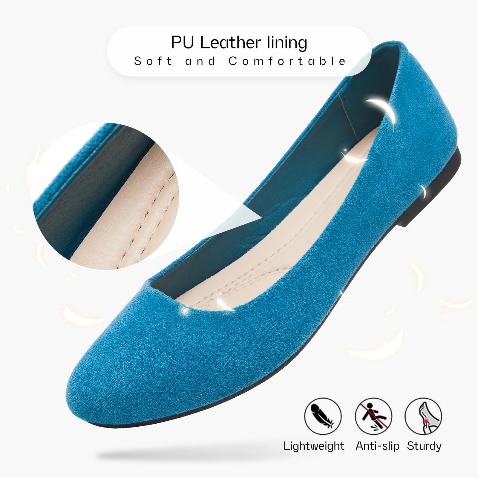 Shupua Flats for Women Round Toe Black Ballet Flats Dressy Work Shoes