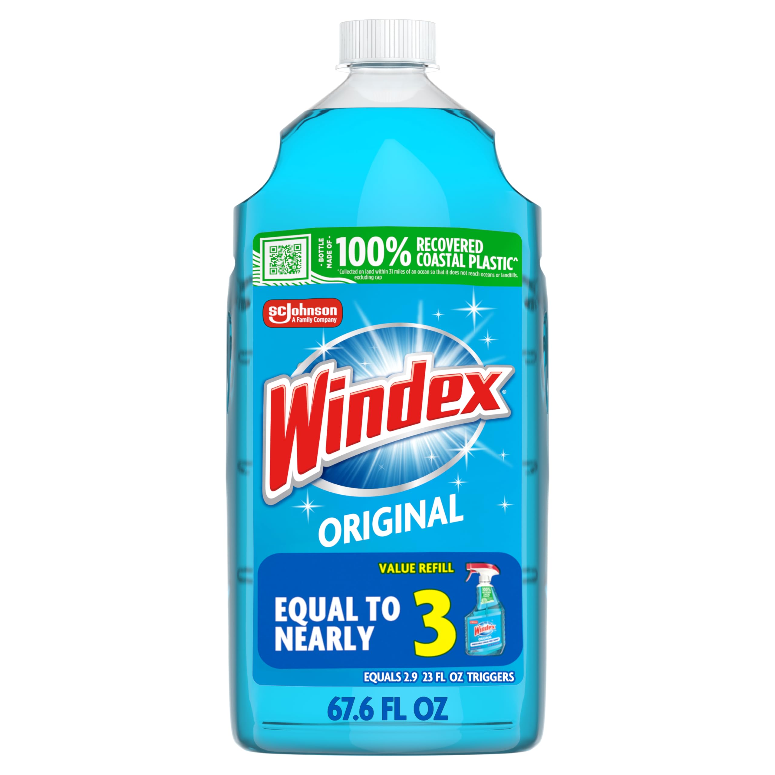 Windex Glass and Window Cleaner Spray Bottle, Packaging Designed to Prevent Leakage and Breaking, Surface Cleaning Spray, Original Blue Scent, 23 Fl Oz