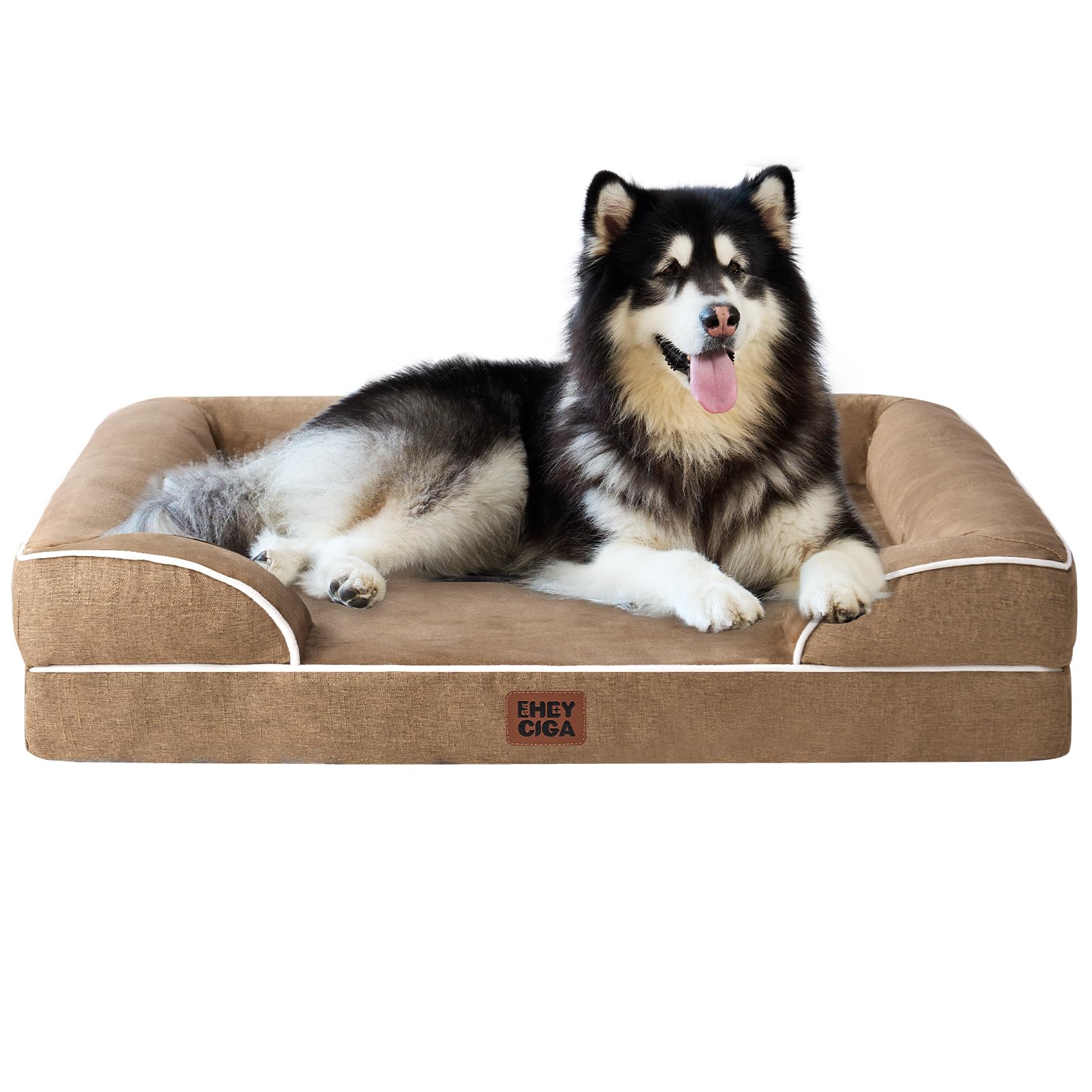 EHEYCIGA Orthopedic Dog Beds Large Sized Dog, Waterproof Memory Foam Pet Bed with Sides, Non-Slip Bottom Large Pet Bed with Washable Removable Cover, Grey