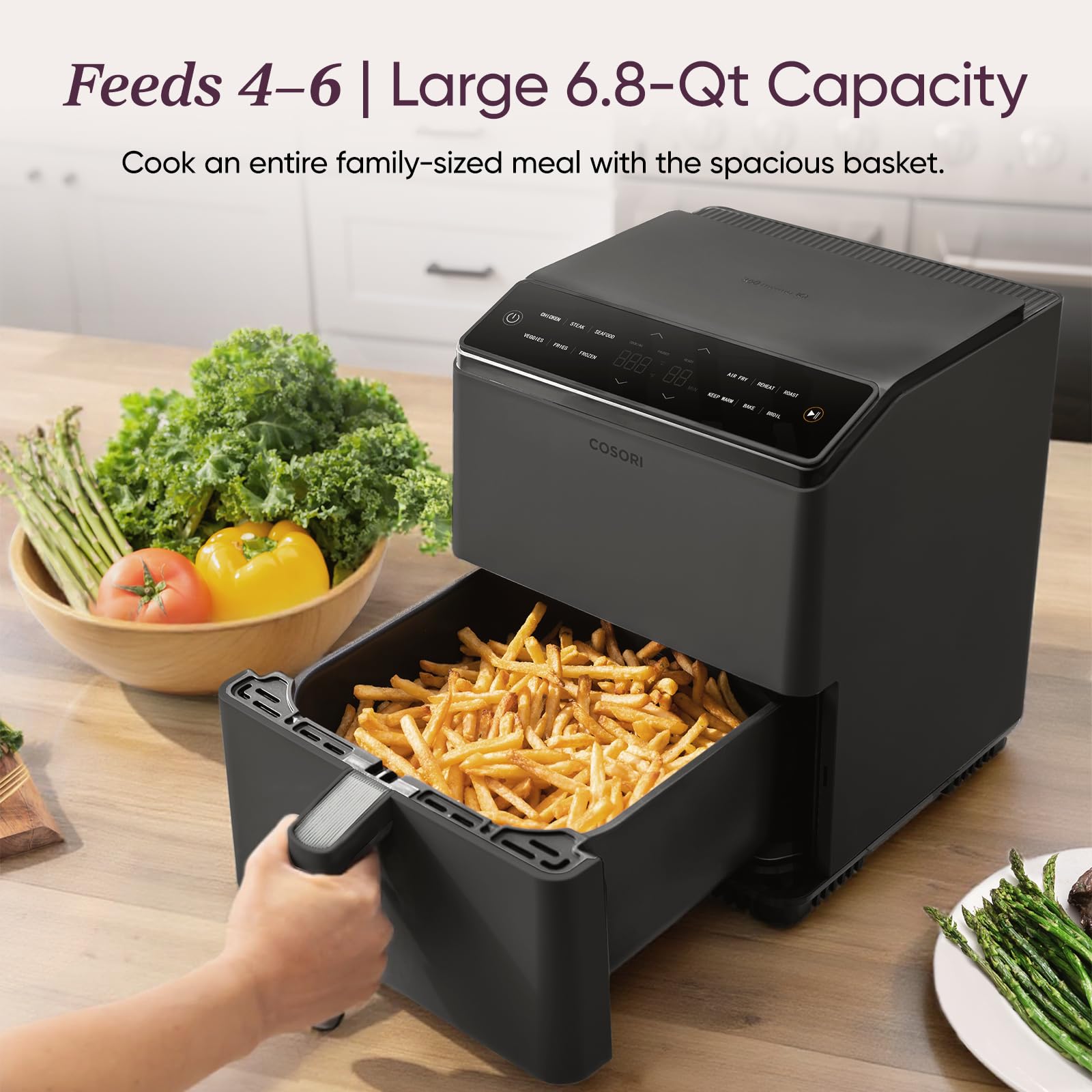 Cosori TurboBlaze Smart Air Fryer 6 Qt, Shake Reminders, 9-in-1, Cream