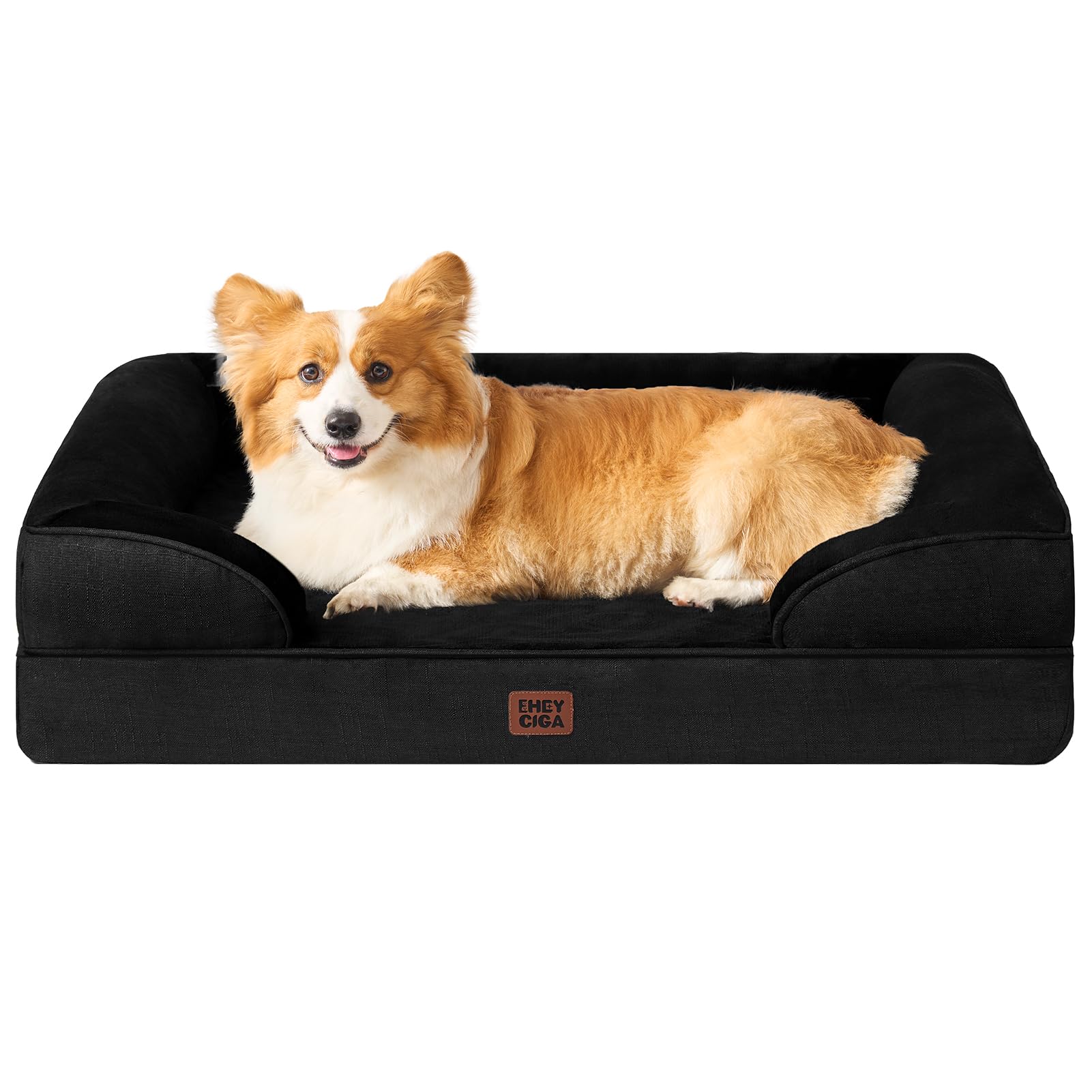 EHEYCIGA Orthopedic Dog Beds Large Sized Dog, Waterproof Memory Foam Pet Bed with Sides, Non-Slip Bottom Large Pet Bed with Washable Removable Cover, Grey