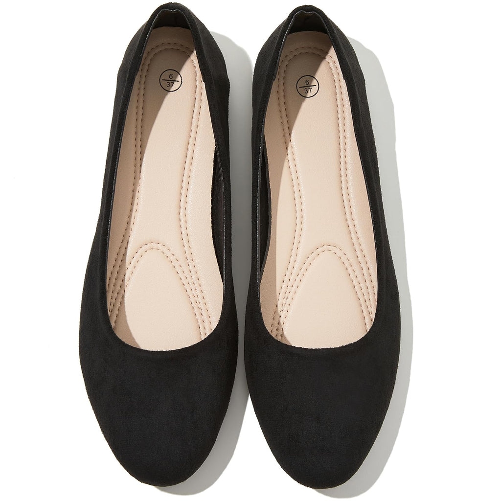 Shupua Flats for Women Round Toe Black Ballet Flats Dressy Work Shoes