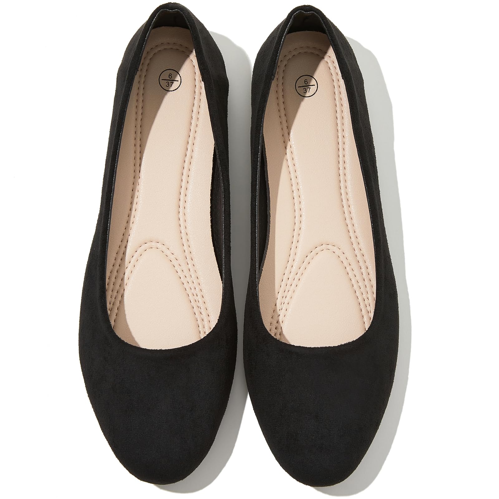Shupua Flats for Women Round Toe Black Ballet Flats Dressy Work Shoes