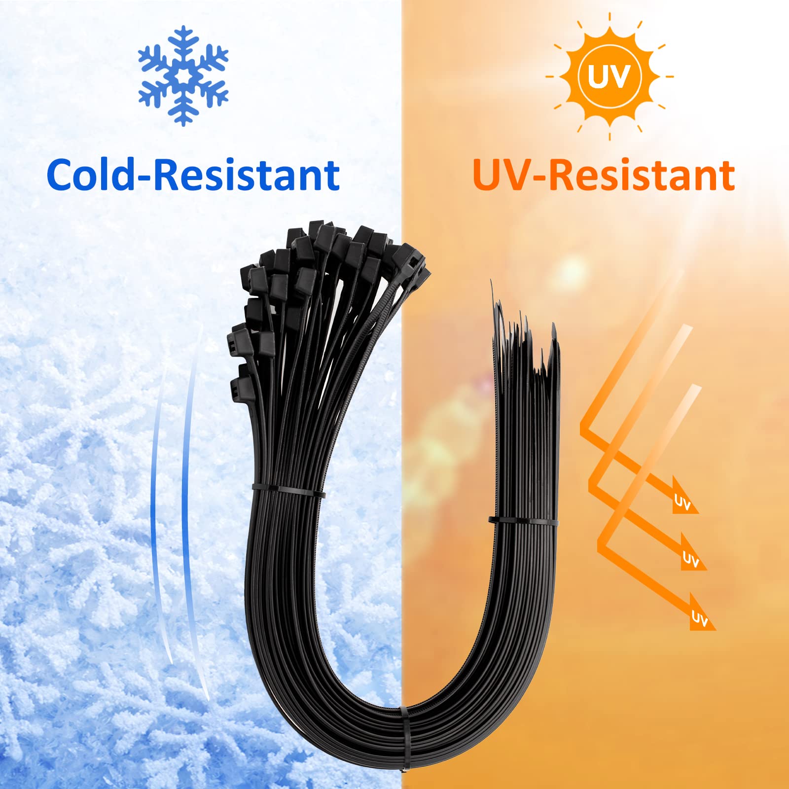 Zip Ties Assorted Sizes(4”+6”+8”+12”), 400 Pack, Black Cable Ties, UV Resistant Wire Ties by ANOSON