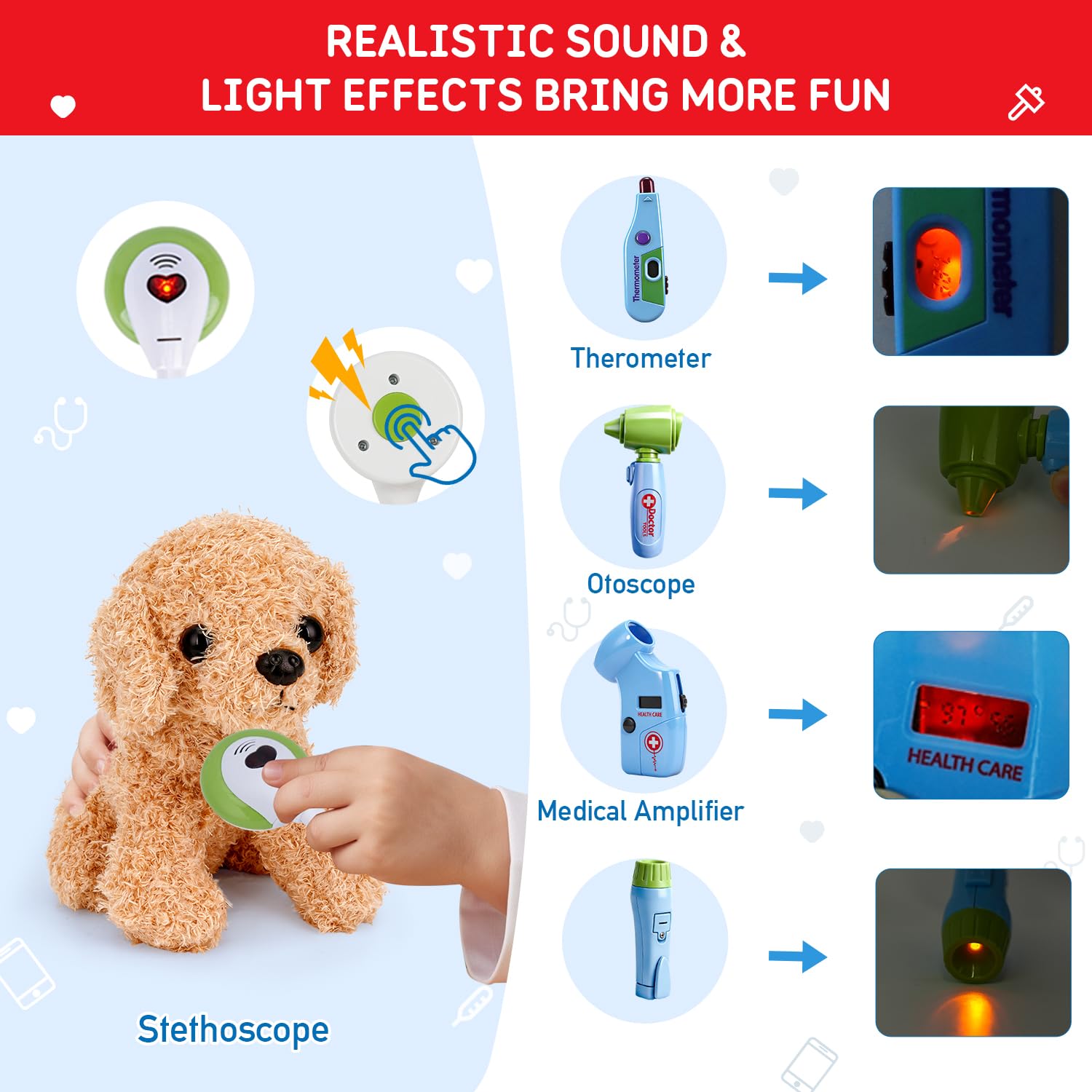 Meland Doctor Kit with Puppy for Kids, Pretend Play Toy Gift for Ages 3–6