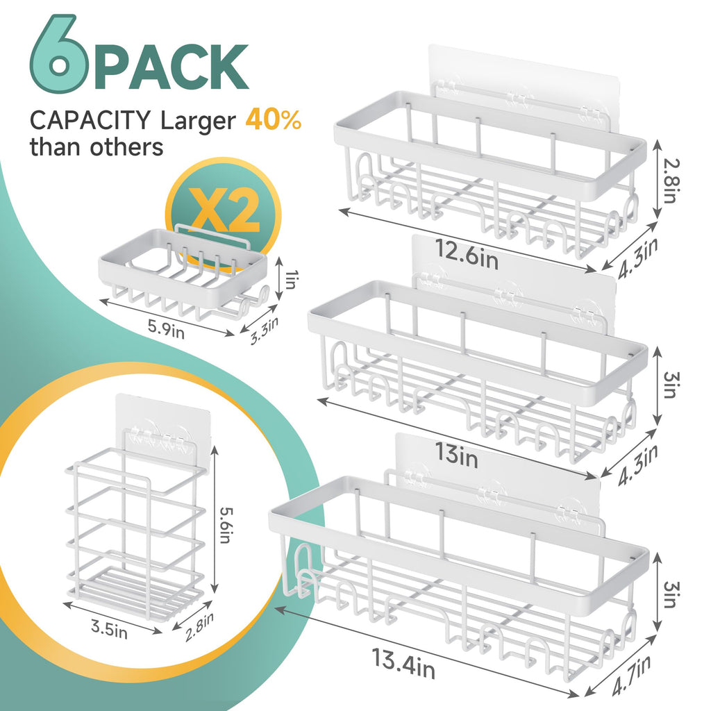 Veken Shower Caddy 6-Pack, Bathroom Organizers and Storage Shelves, Black