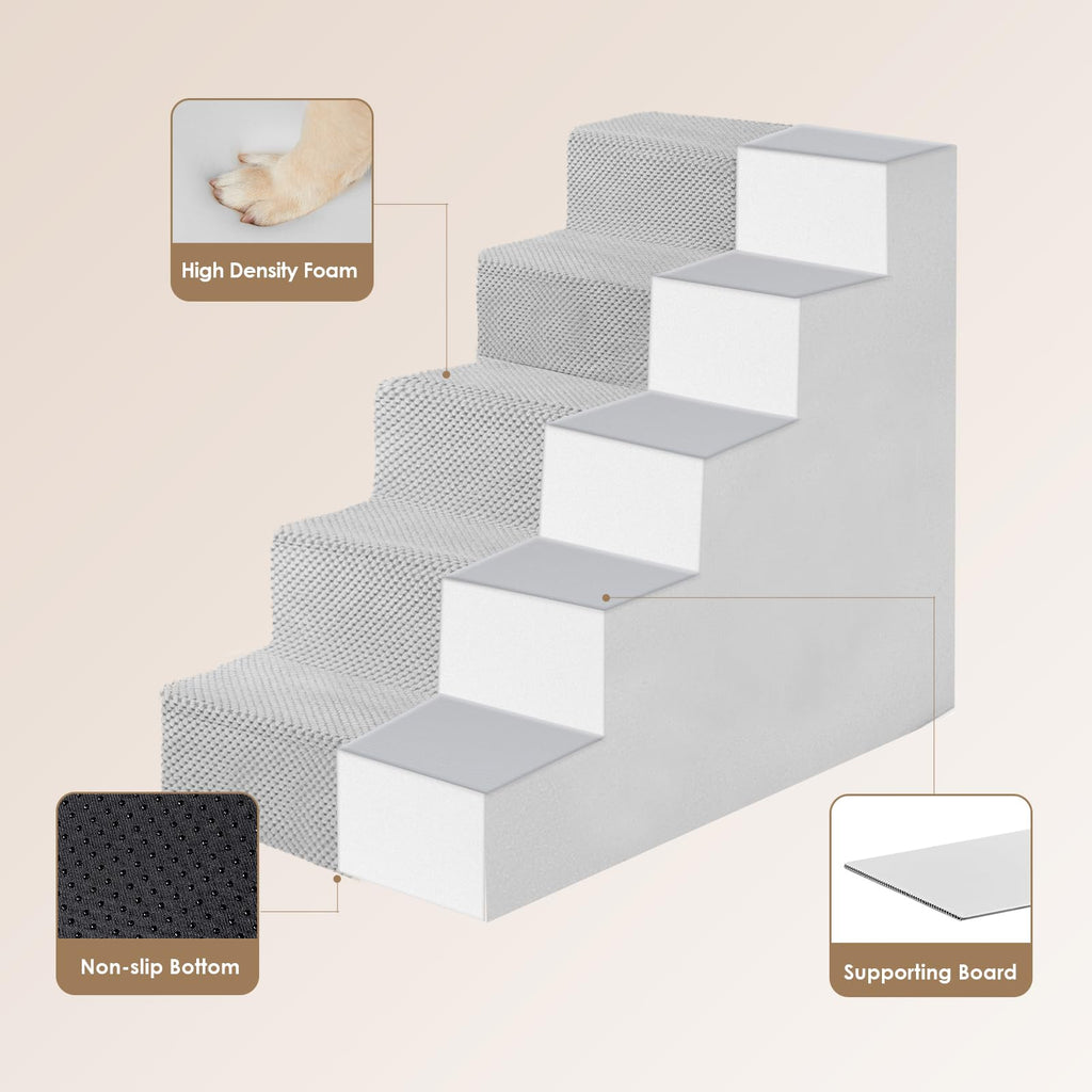 EHEYCIGA Dog Stairs for Bed 18" H, 4-Step Dog Steps for High Bed, Grey