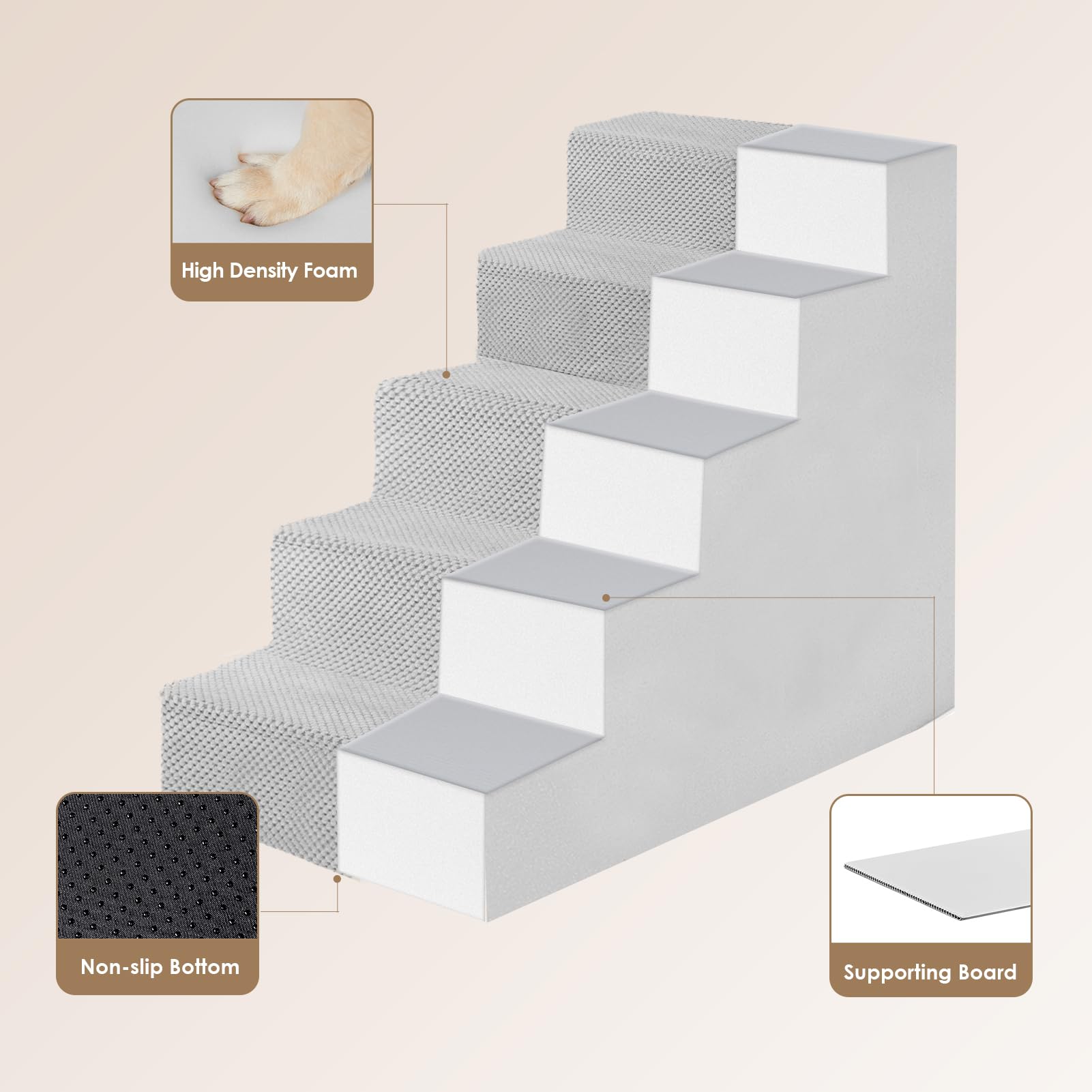 EHEYCIGA Dog Stairs for Bed 18" H, 4-Step Dog Steps for High Bed, Grey
