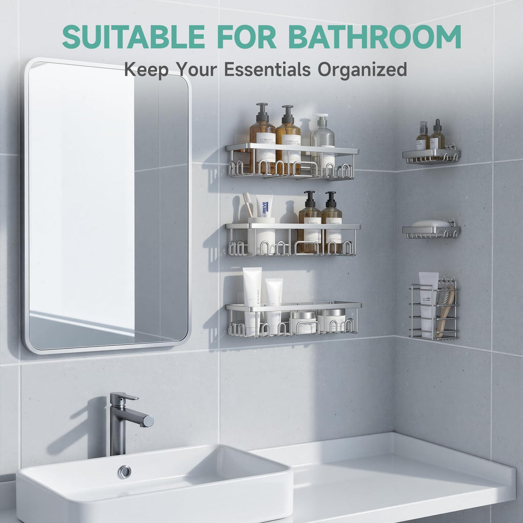 Veken Shower Caddy 6-Pack, Bathroom Organizers and Storage Shelves, Black