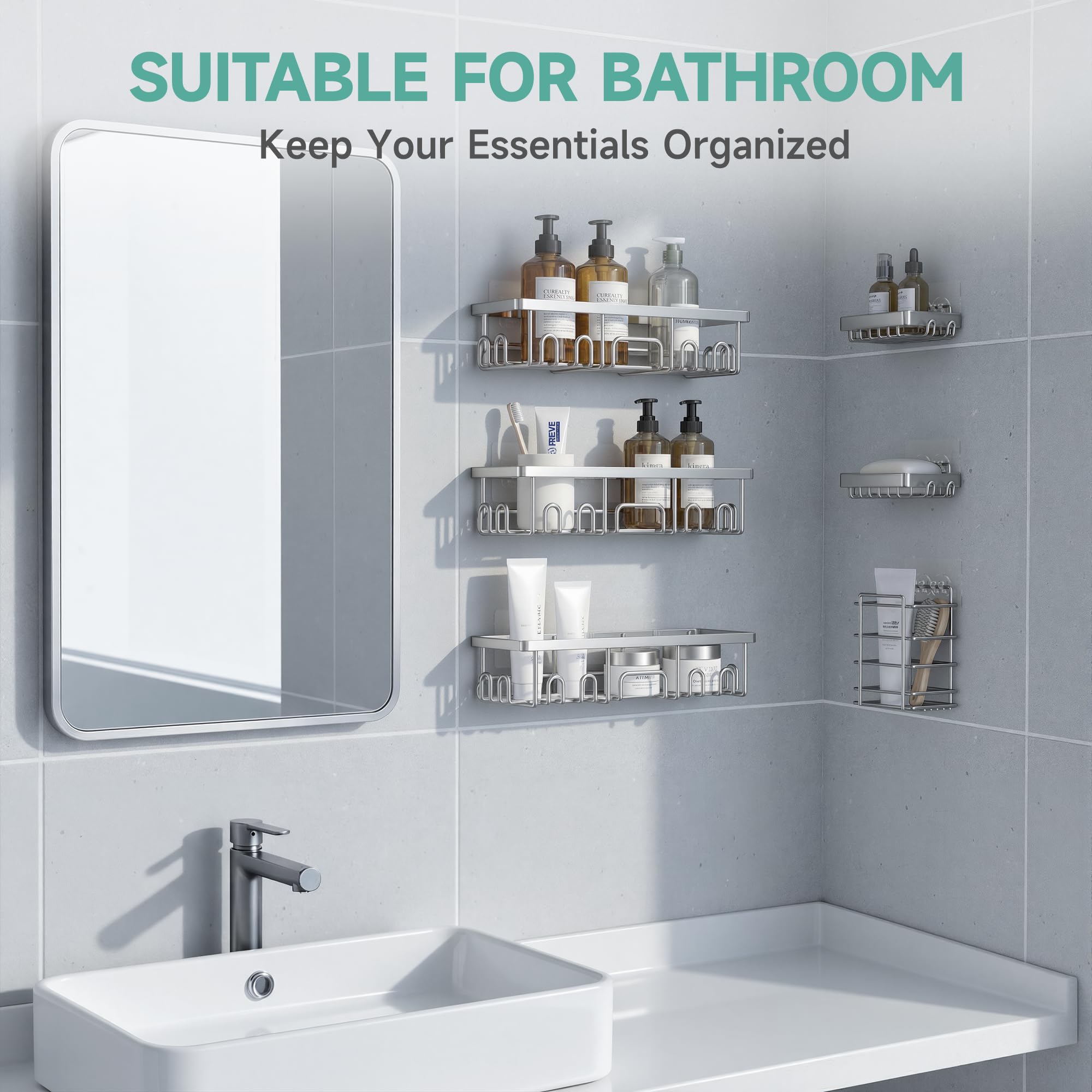 Veken Shower Caddy 6-Pack, Bathroom Organizers and Storage Shelves, Black