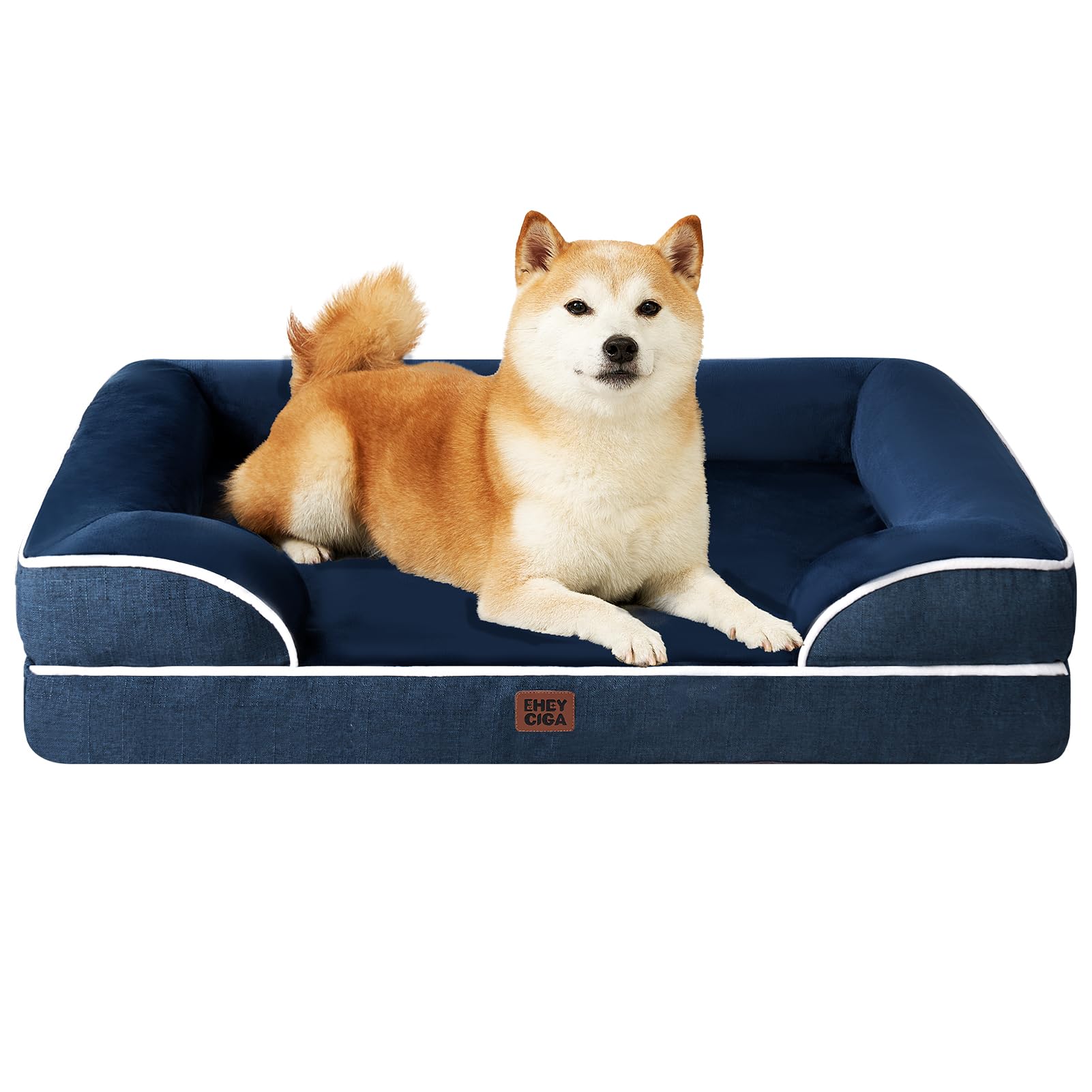 EHEYCIGA Orthopedic Dog Beds Large Sized Dog, Waterproof Memory Foam Pet Bed with Sides, Non-Slip Bottom Large Pet Bed with Washable Removable Cover, Grey
