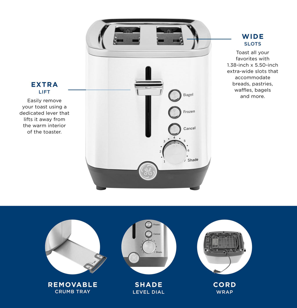 GE 4 Slice Toaster | Extra Wide Slots for Bagels, Breads, Waffles & More | 7 Shade Options | Countertop Kitchen Essentials | 1500 watt, White