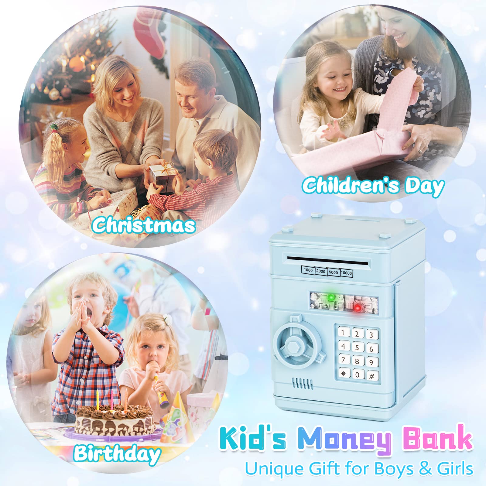 Refasy Piggy Bank Cash Coin Can ATM Bank Electronic Coin Money Bank for Kids Age 3-12, Money Savings Box Mini ATM Coin Bank Toys Gifts for 3 4 5 6 7 8 9 10 11 12 Year Old Boys Girls