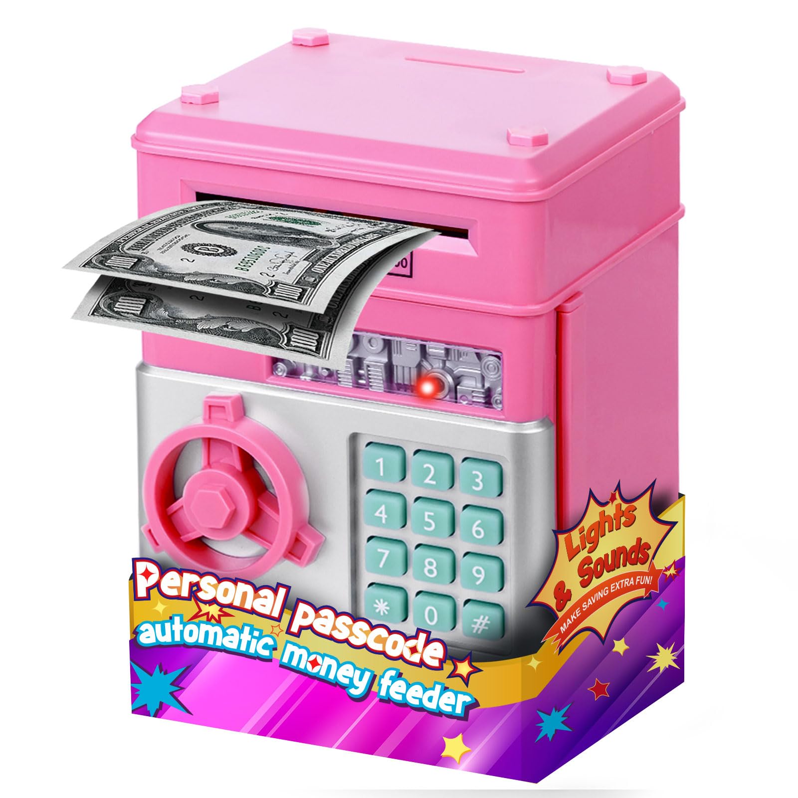 Refasy Piggy Bank Cash Coin Can ATM Bank Electronic Coin Money Bank for Kids Age 3-12, Money Savings Box Mini ATM Coin Bank Toys Gifts for 3 4 5 6 7 8 9 10 11 12 Year Old Boys Girls