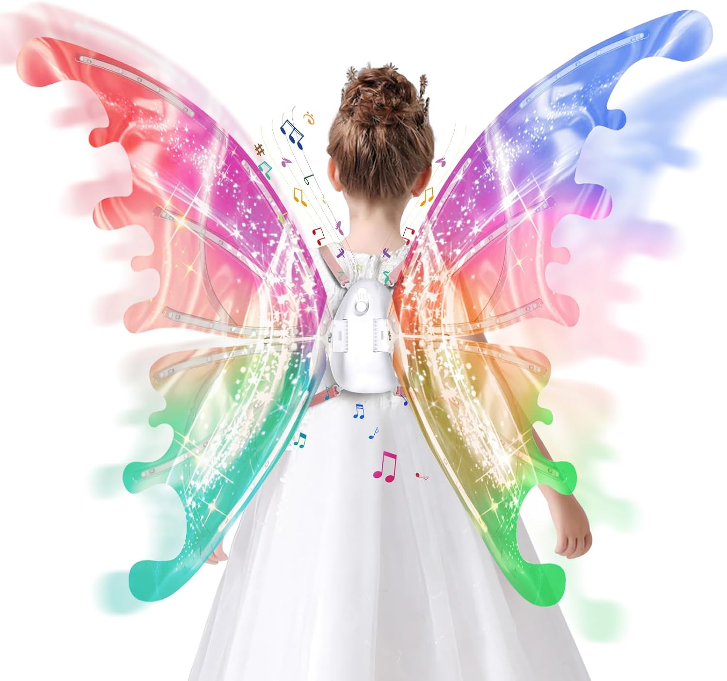 maysida Electric Fairy Wings for Girls, Light Up Moving Butterfly Wings with LED Lights and Music, Toy for Kids as Halloween Valentine Birthday Christmas Party Costume Princess Cosplay Dress Up Gift